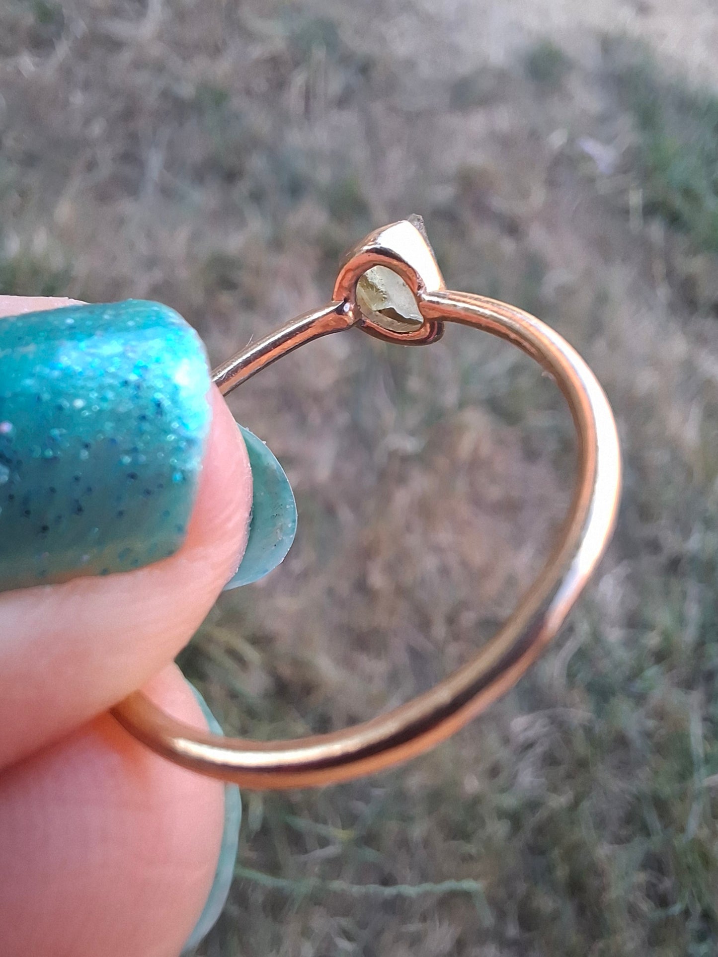 Moldavite Ring, 14K GOLD Plated, size large S / small T, Tektite (Ref: R352)