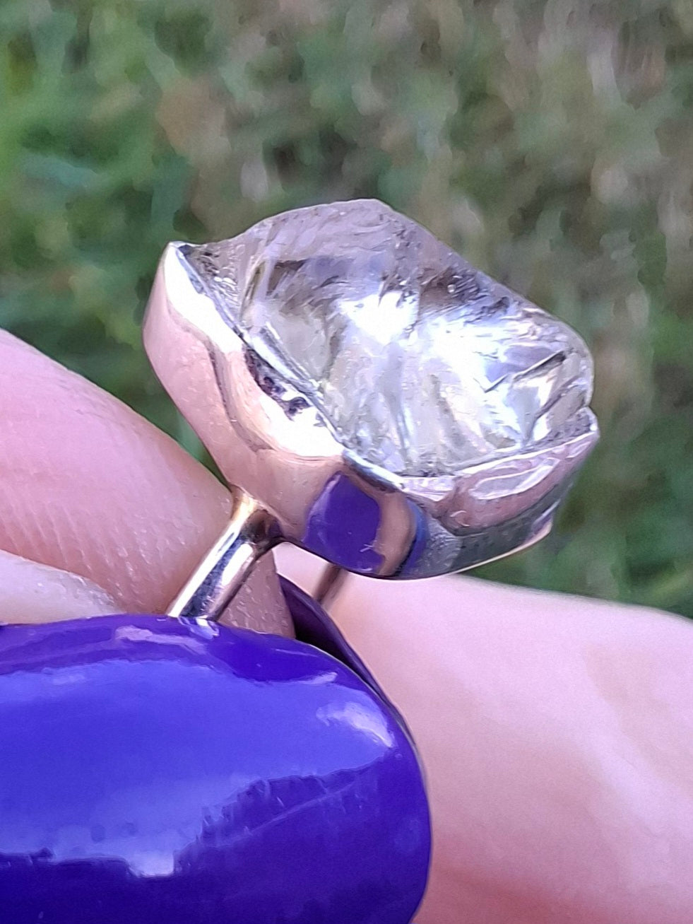 Libyan Desert Glass Ring, size large S, 925 Silver, Tektite (Ref: LR46)