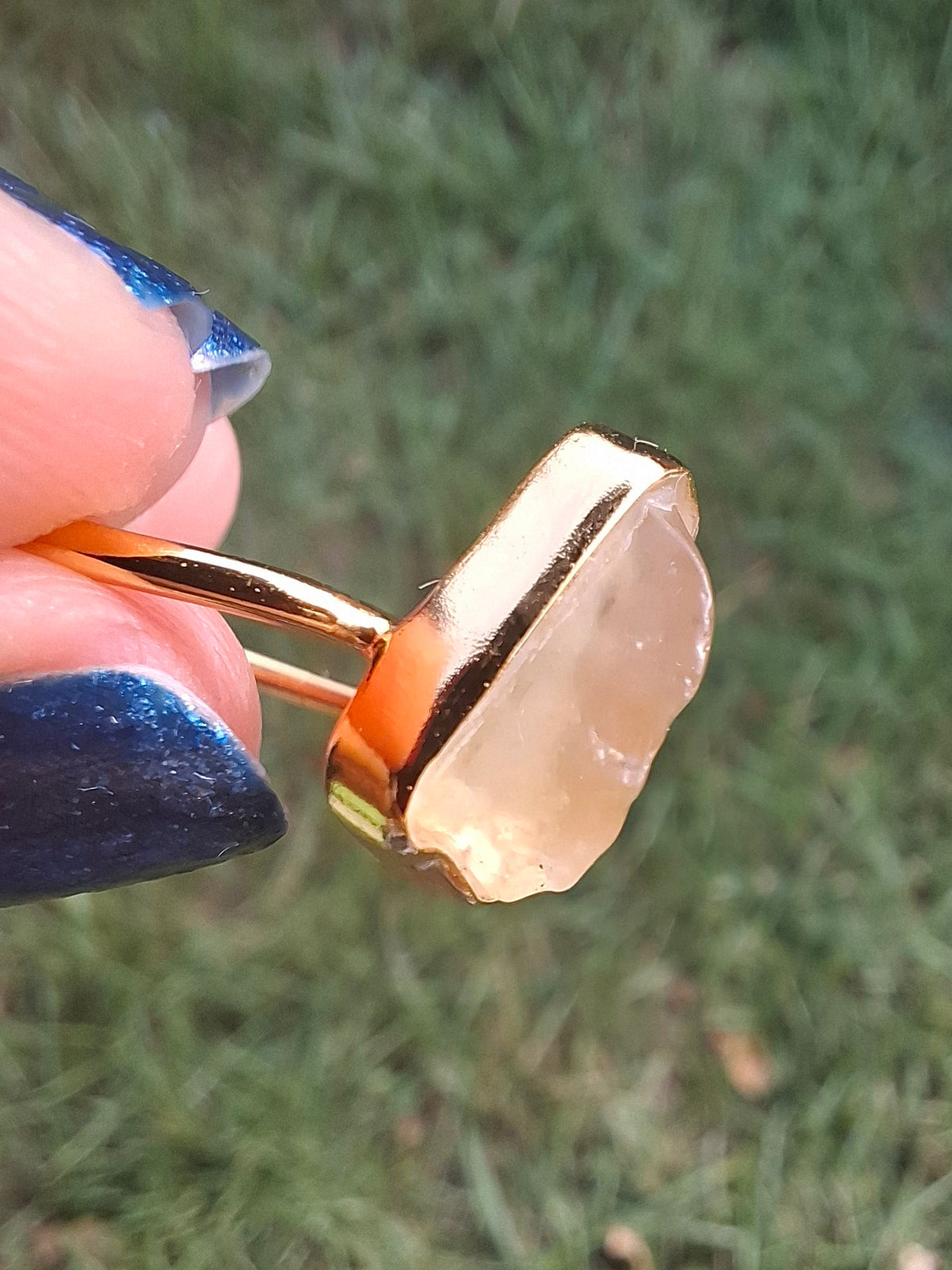 Libyan Desert Glass Ring, 14K GOLD Plated, size small O, Tektite (Ref: LR81)