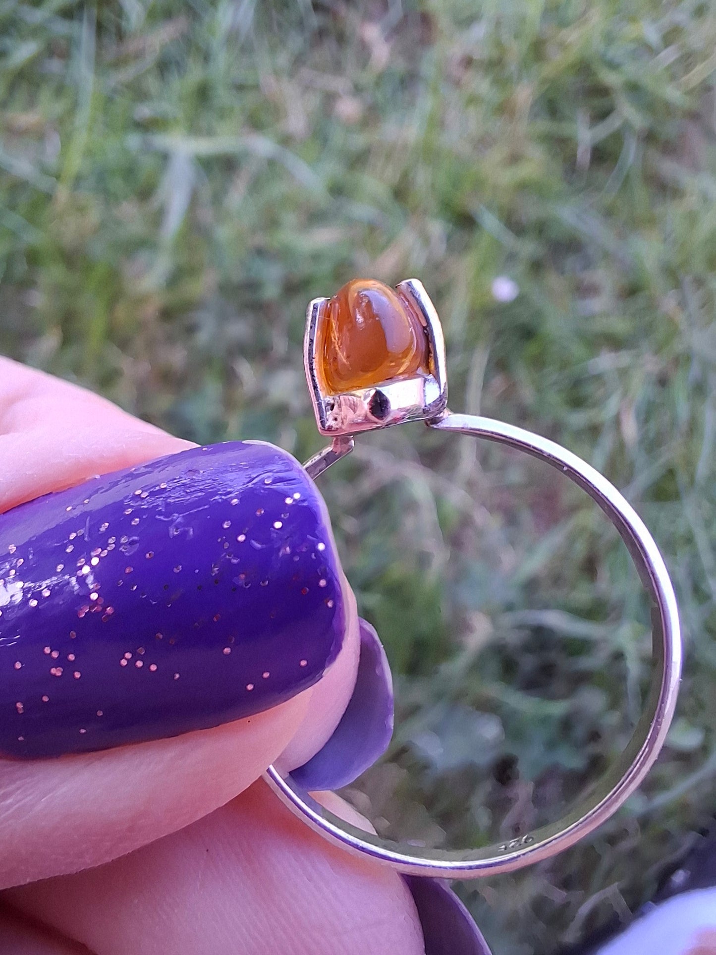 Baltic Amber Ring, size large V, 925 Silver, Fossil (Ref: AR25)