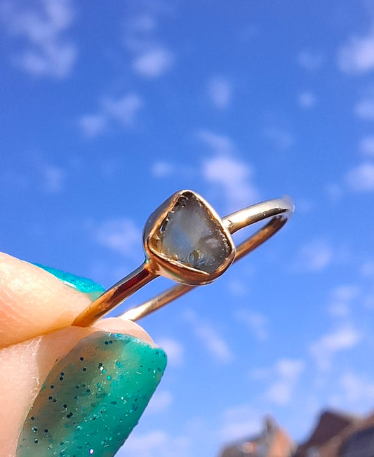 Moldavite Ring,14K GOLD Plated, size large O, Tektite (Ref: R344)