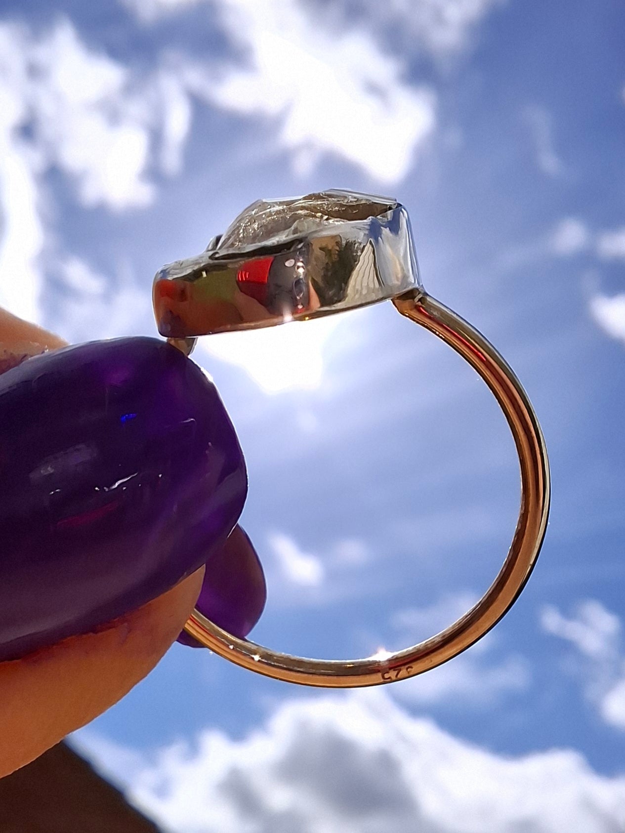 Libyan Desert Glass Ring, size large P, 925 Silver, Tektite (Ref: LR29)