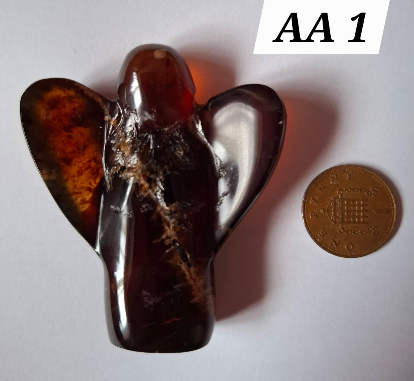 Red Amber Angel, 26.36g, carving, Fossil (Ref: AA1)