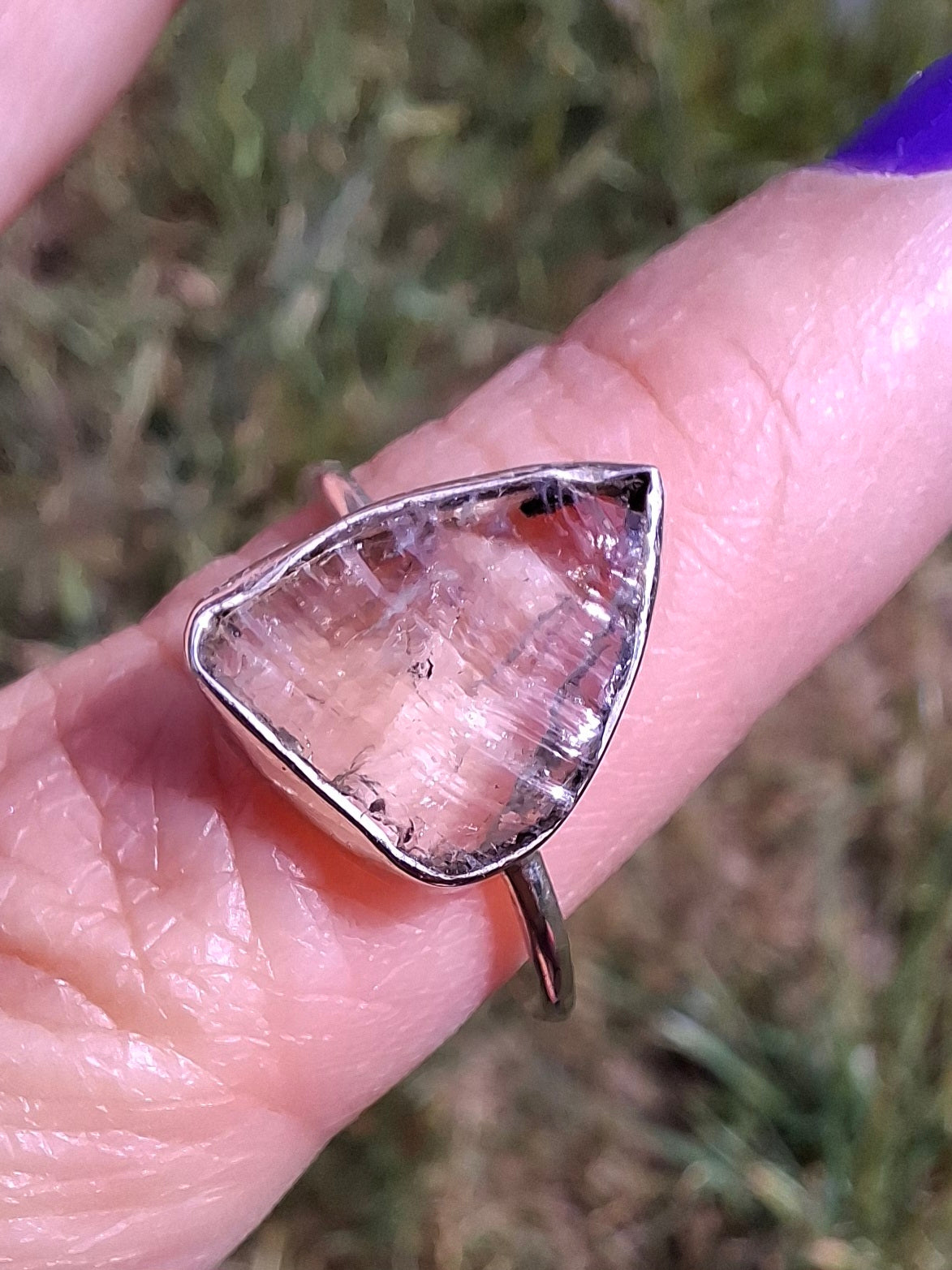 Libyan Desert Glass Ring, size large Q, 925 Silver, Tektite (Ref: LR35)