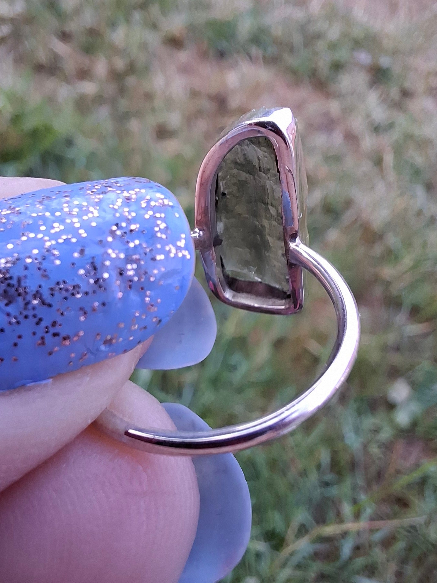 Moldavite Ring, size K, 925 Silver, Tektite (Ref: R21)