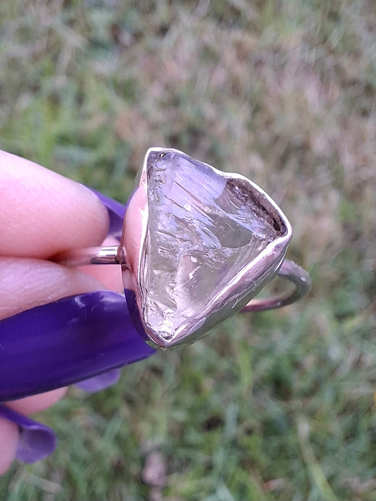 Libyan Desert Glass Ring, size large V, 925 Silver, Tektite (Ref: LR55)