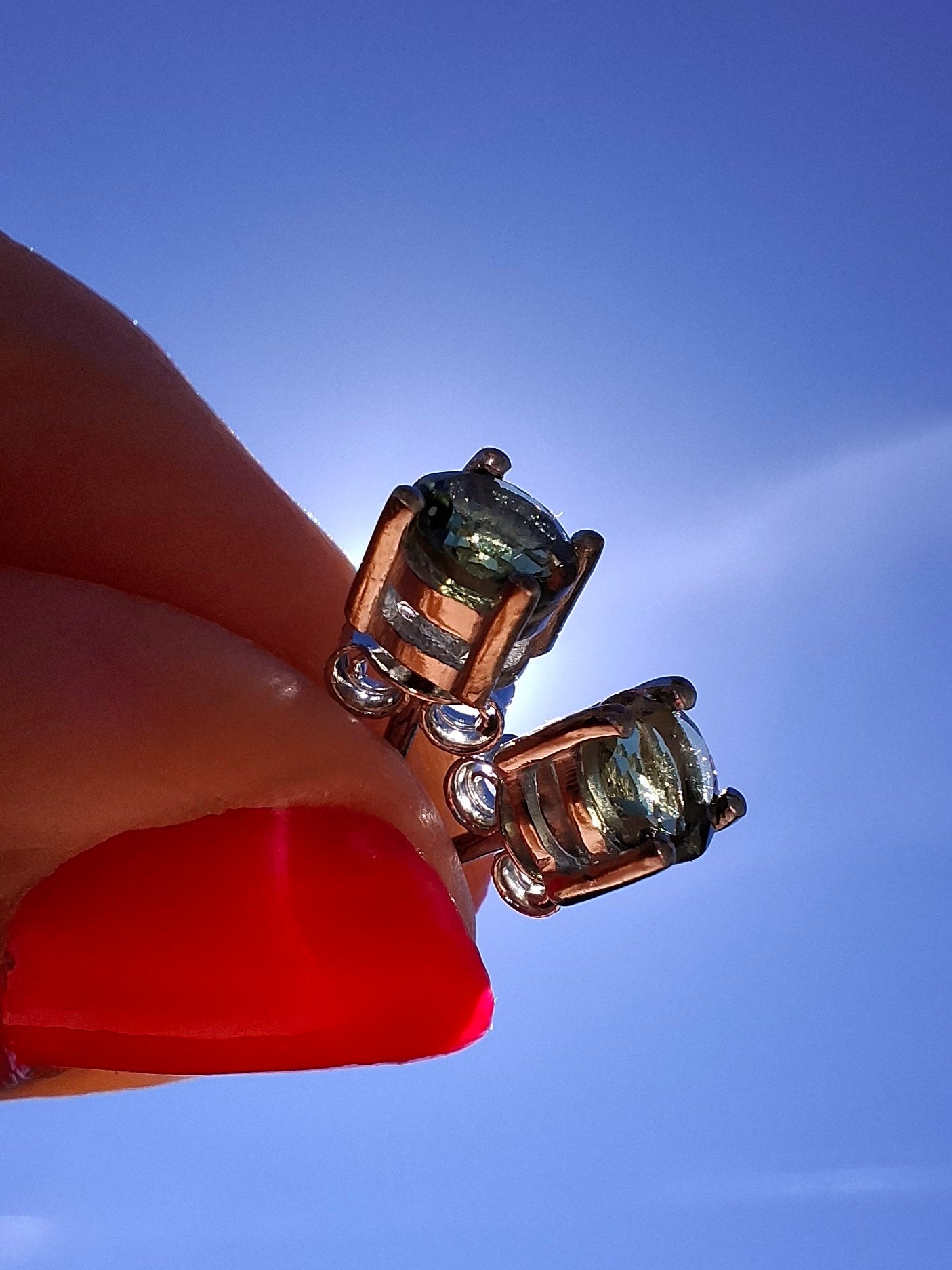 Moldavite (faceted) 5mm STUD EARRINGS, 925 Silver, Tektite (Ref: Pair51)