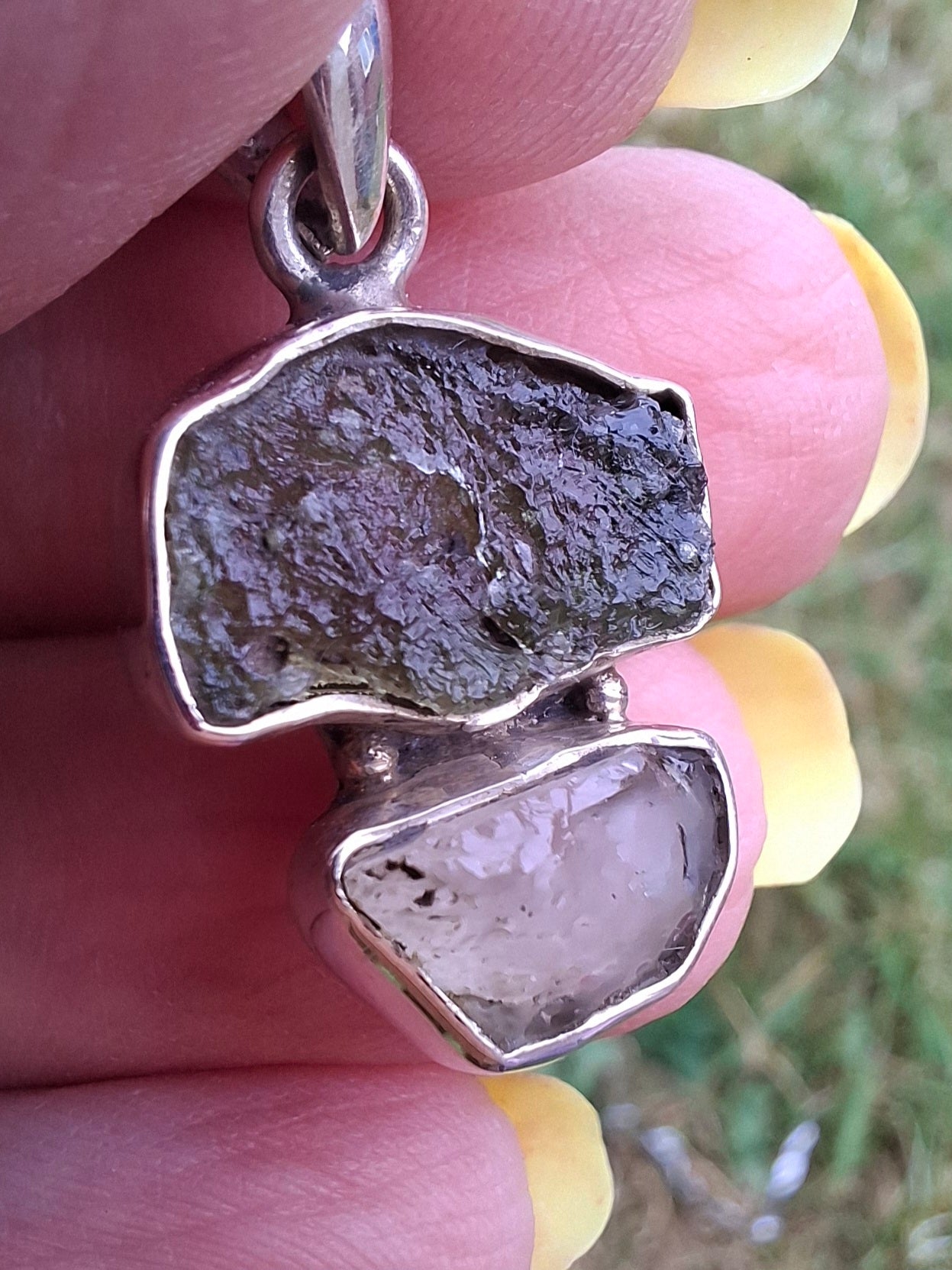 Moldavite & Libyan Desert Glass Pendant, 925 Silver, Tektite (Ref: MLP2)