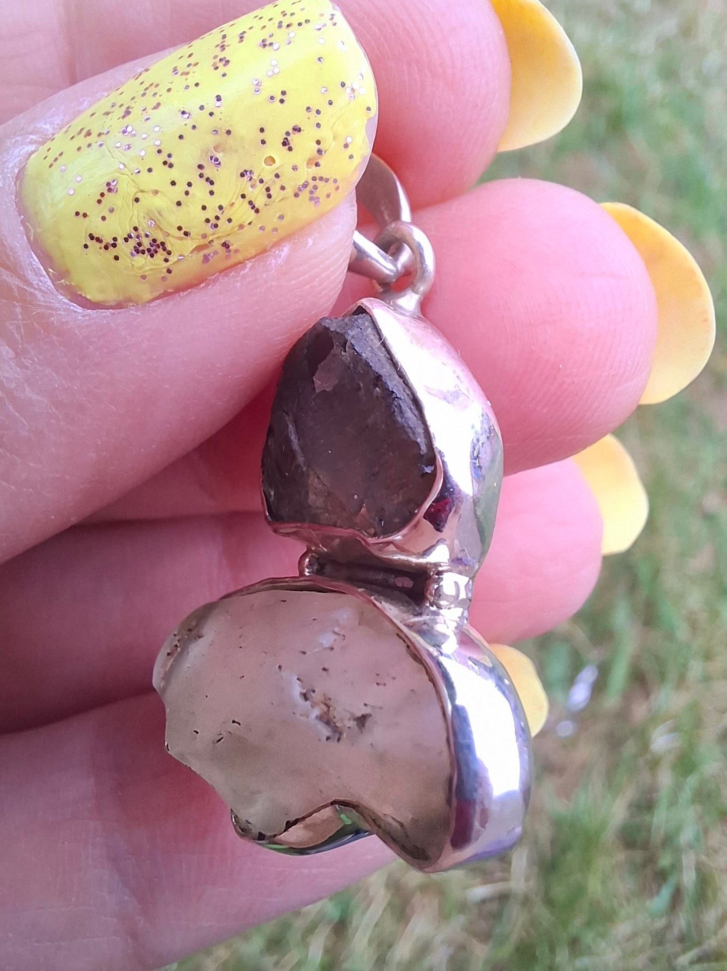 Moldavite & Libyan Desert Glass Pendant, 925 Silver, Tektite (Ref: MLP10)