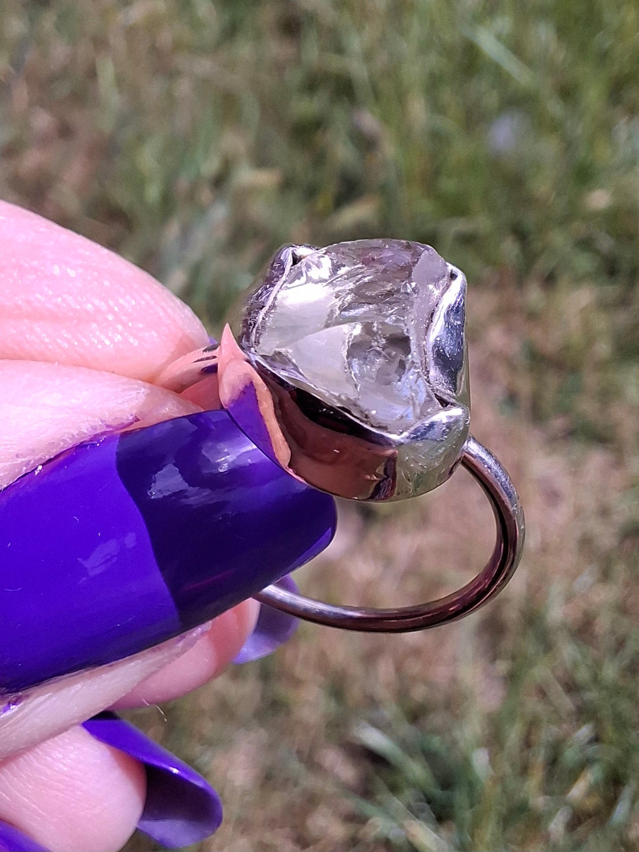 Libyan Desert Glass Ring, size large M, 925 Silver, Tektite (Ref: LR20)