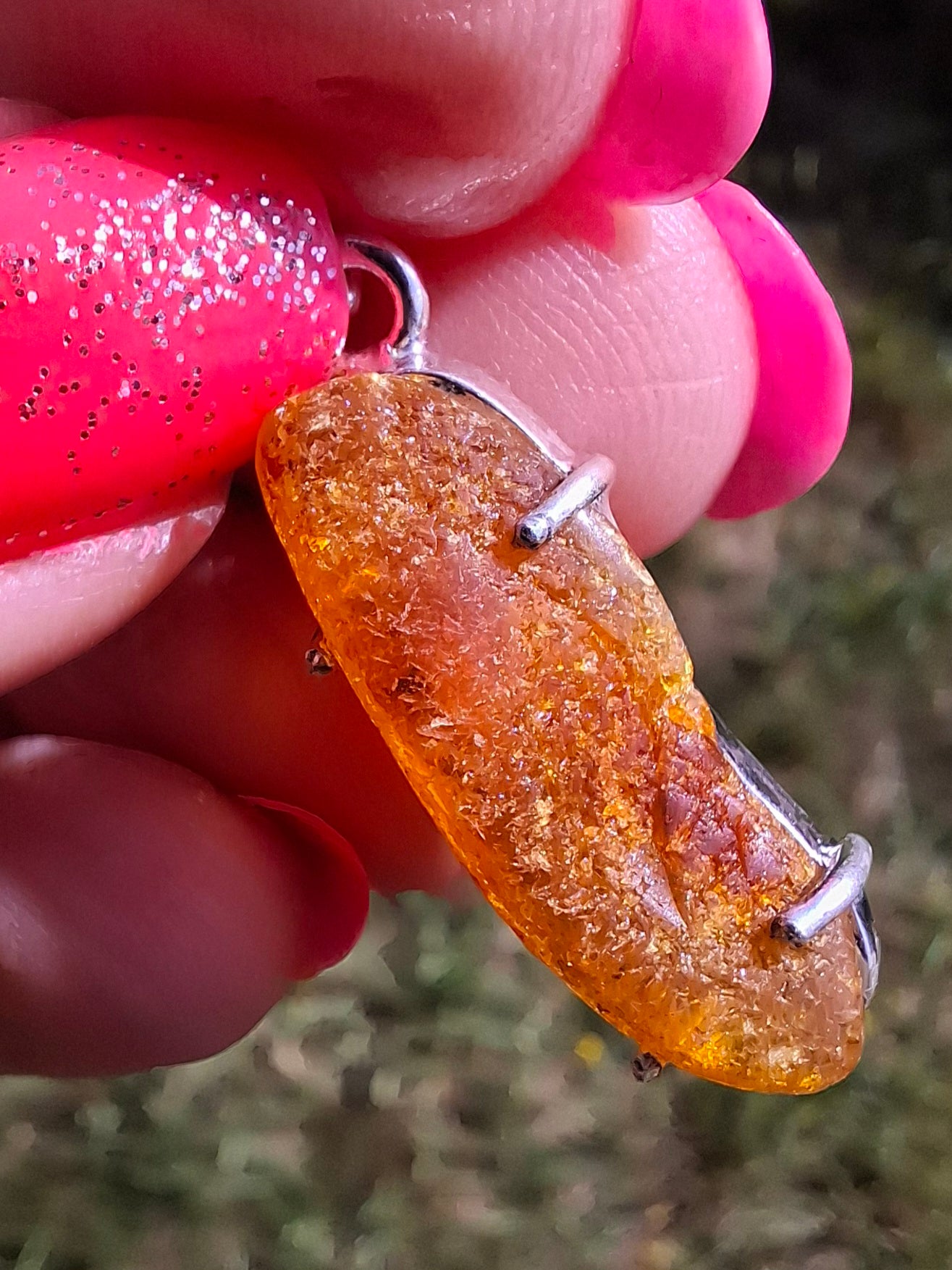 Baltic Amber Pendant, 925 Silver, Fossil (Ref: AP3)