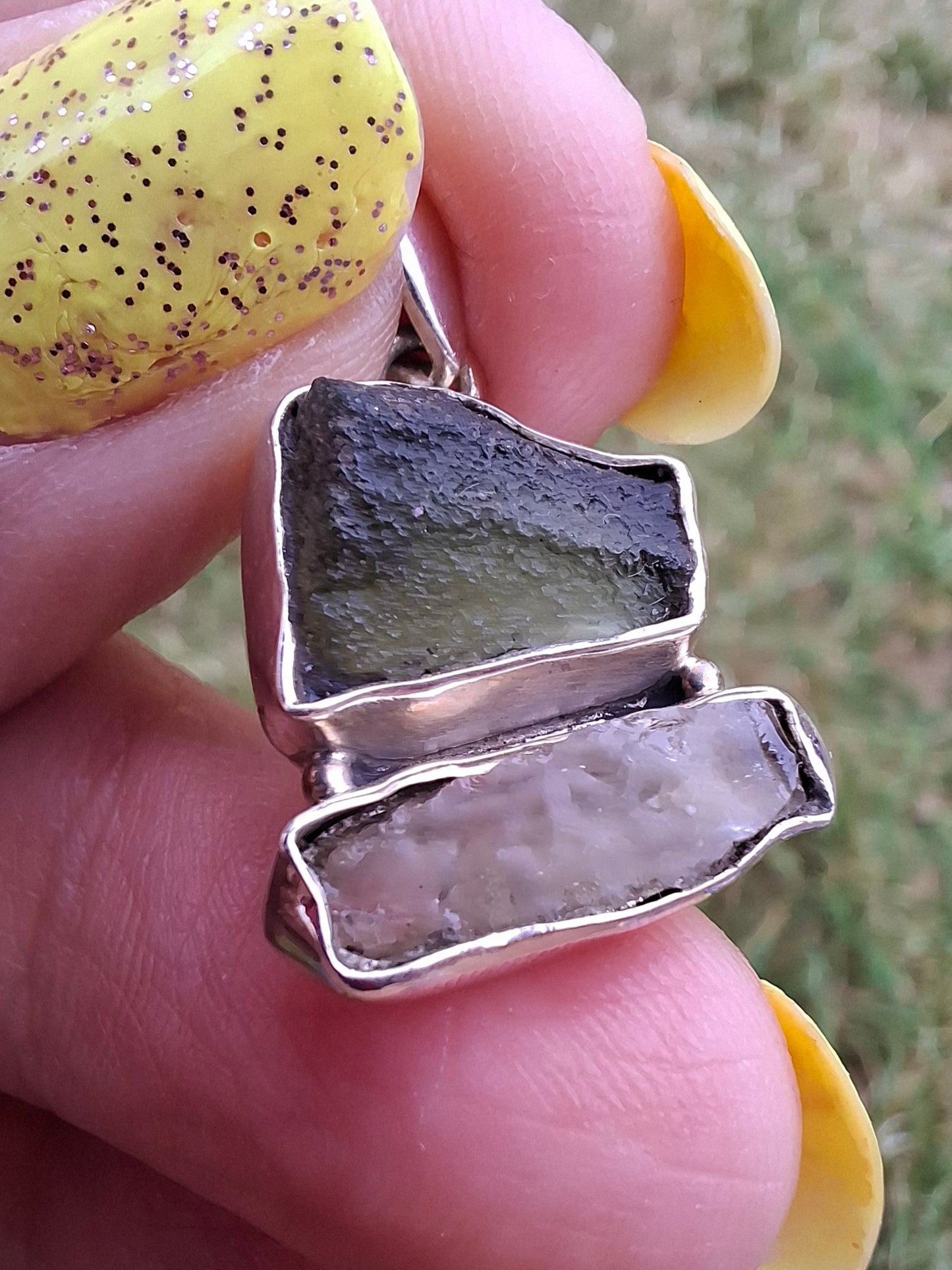 Moldavite & Libyan Desert Glass Pendant, 925 Silver, Tektite (Ref: MLP6)