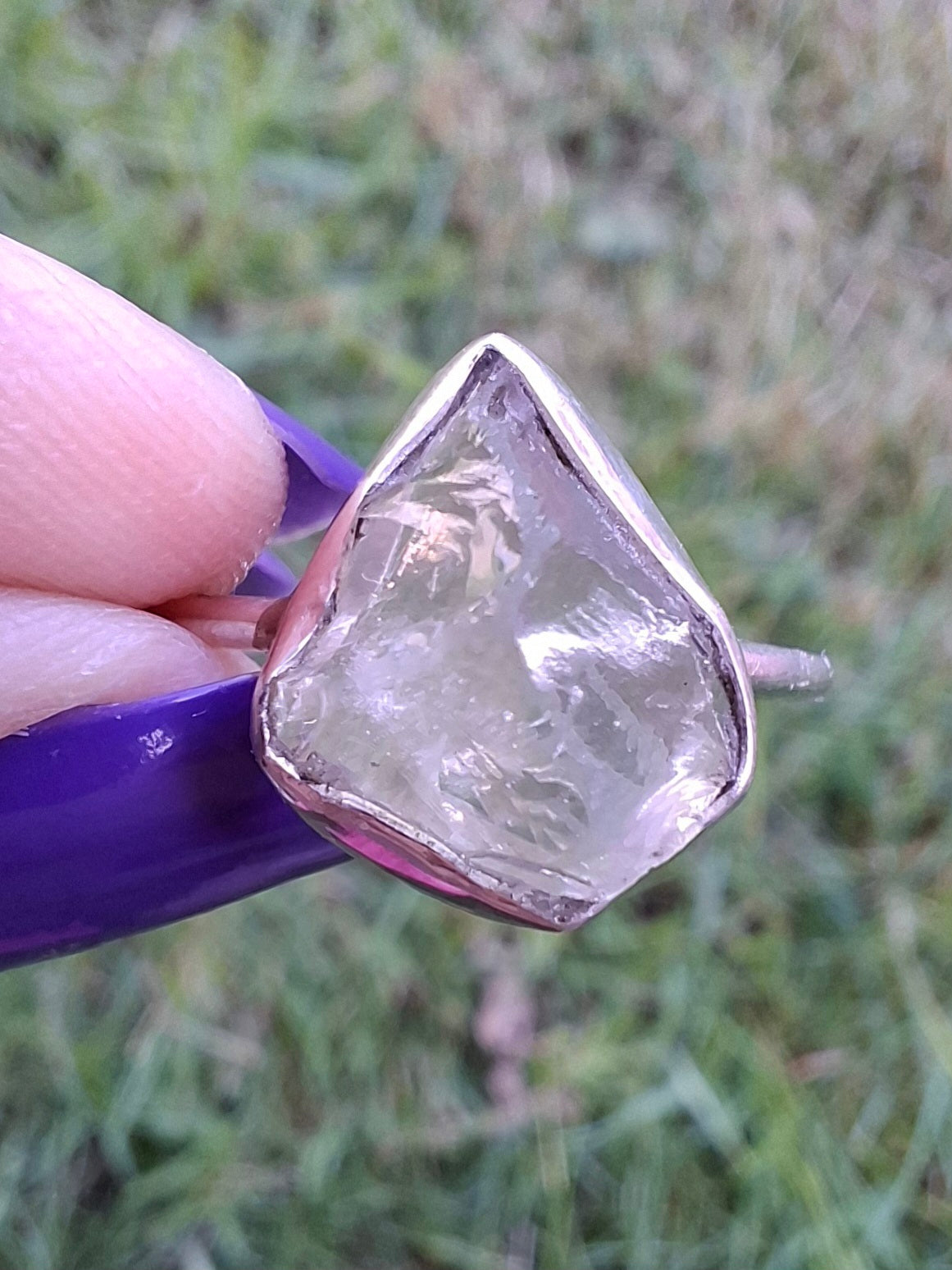 Libyan Desert Glass Ring, size large S, 925 Silver, Tektite (Ref: LR46)