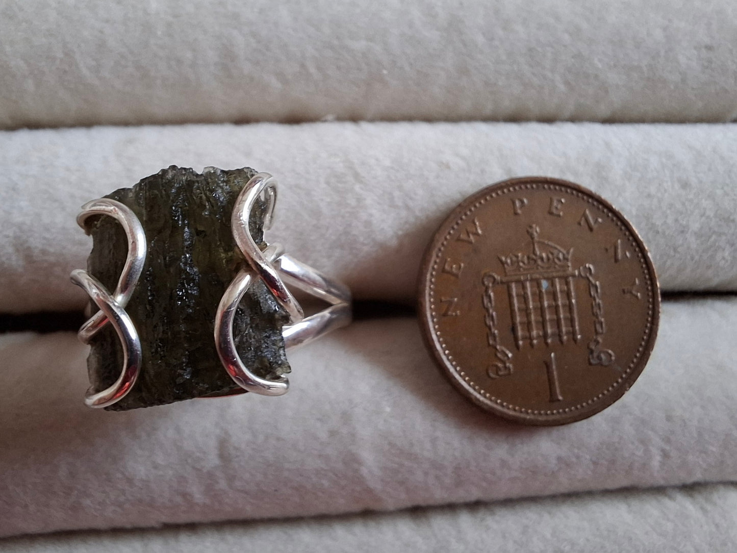 Moldavite Ring, size U, 925 Silver, Tektite (Ref: R14)