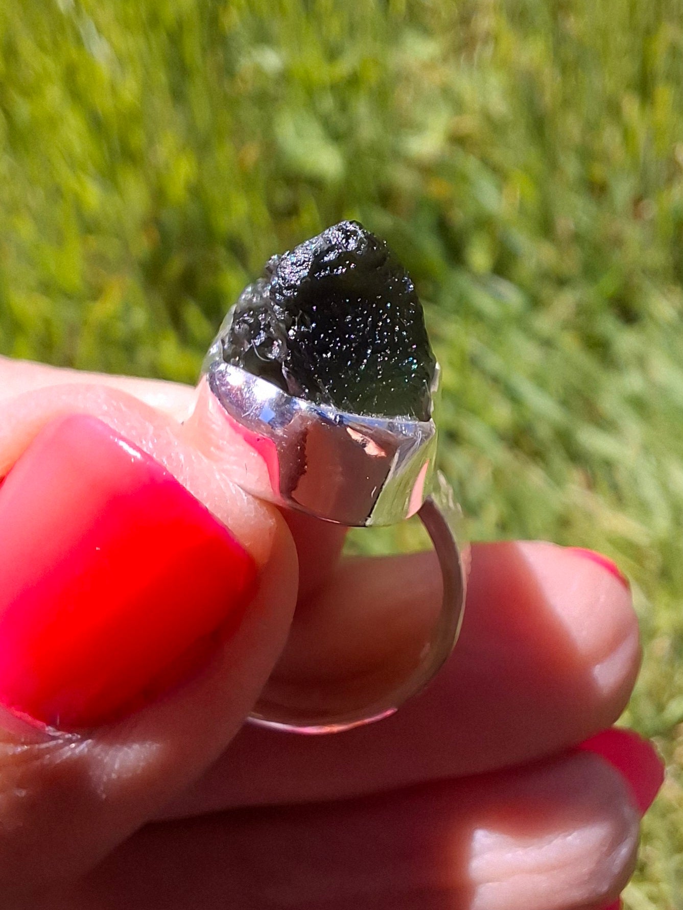 Moldavite Ring, size M, 925 Silver, Tektite (Ref: R306)