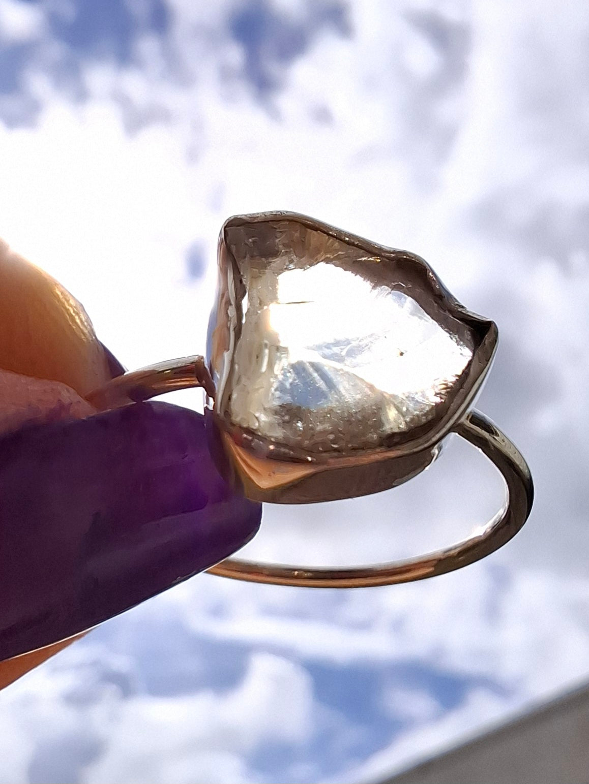 Libyan Desert Glass Ring, size large V, 925 Silver, Tektite (Ref: LR54)
