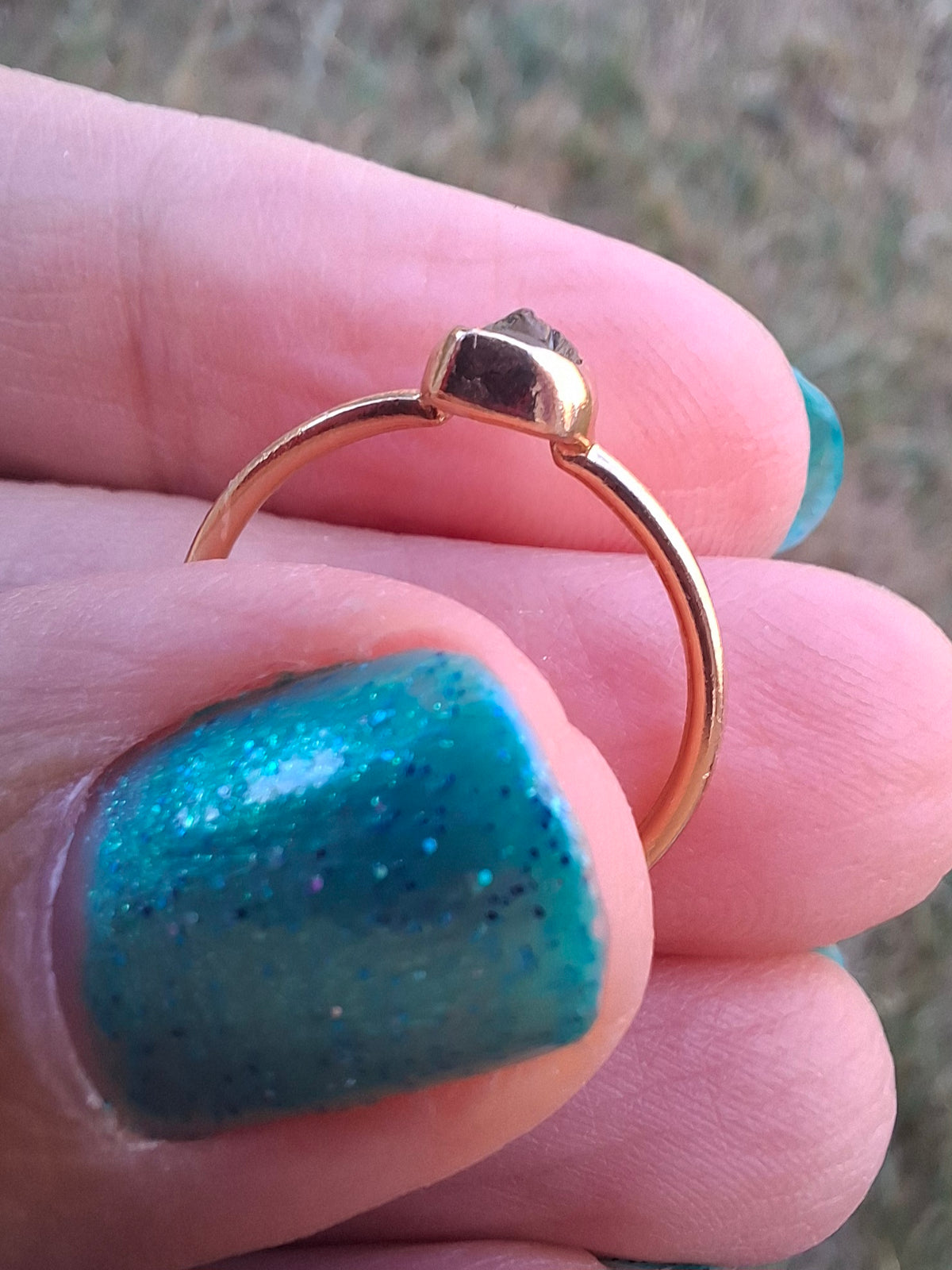 Moldavite Ring, 14K GOLD Plated, size small L, Tektite (Ref: R342)