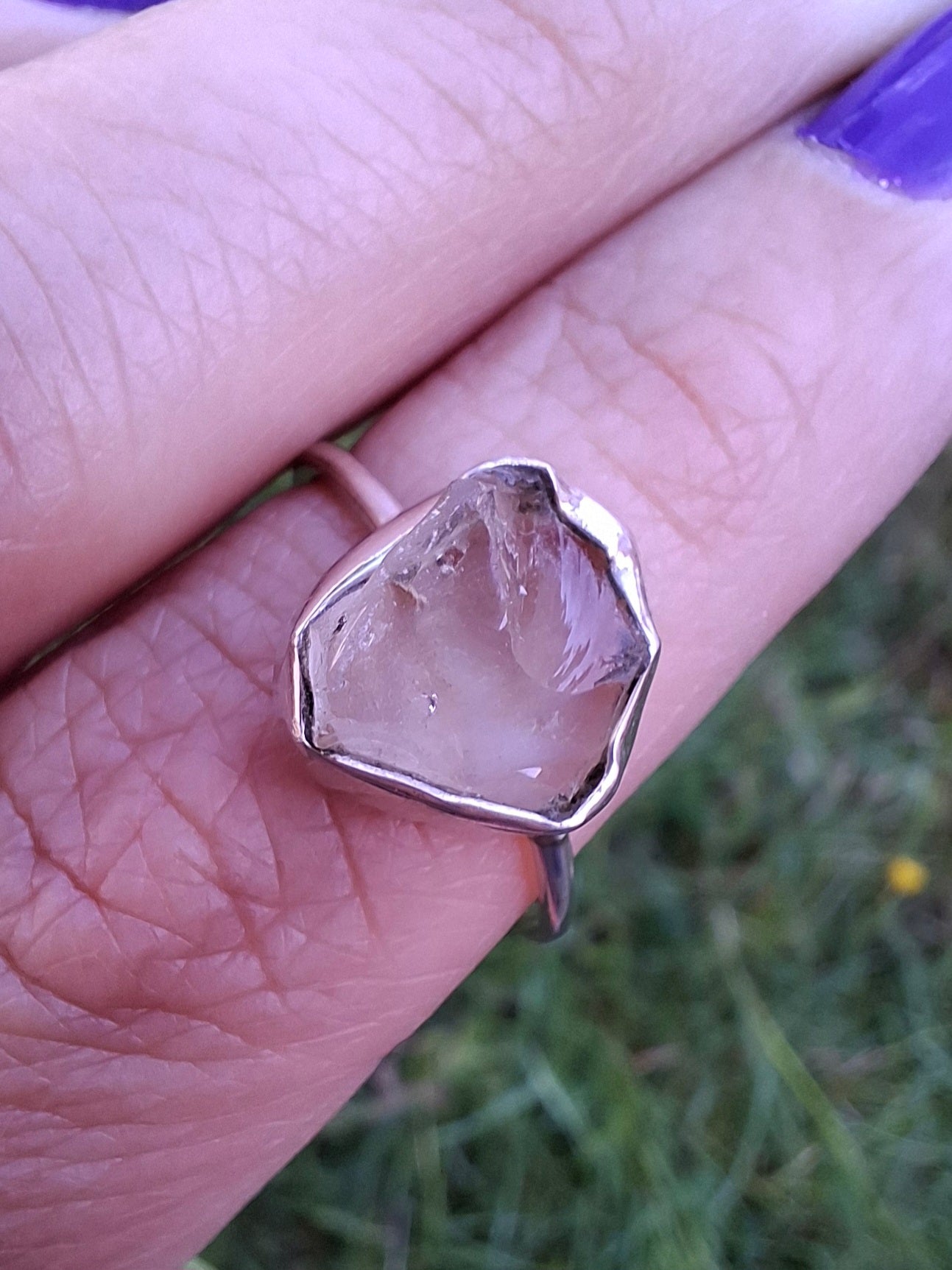 Libyan Desert Glass Ring, size small R, 925 Silver, Tektite (Ref: LR38)