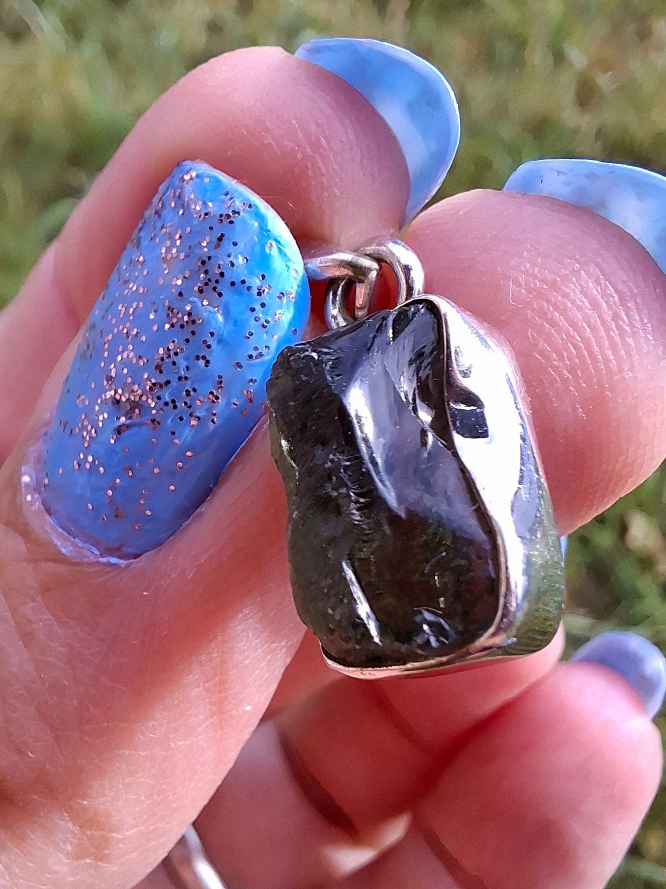 Moldavite Pendant, 925 Silver, Tektite (Ref: P31)