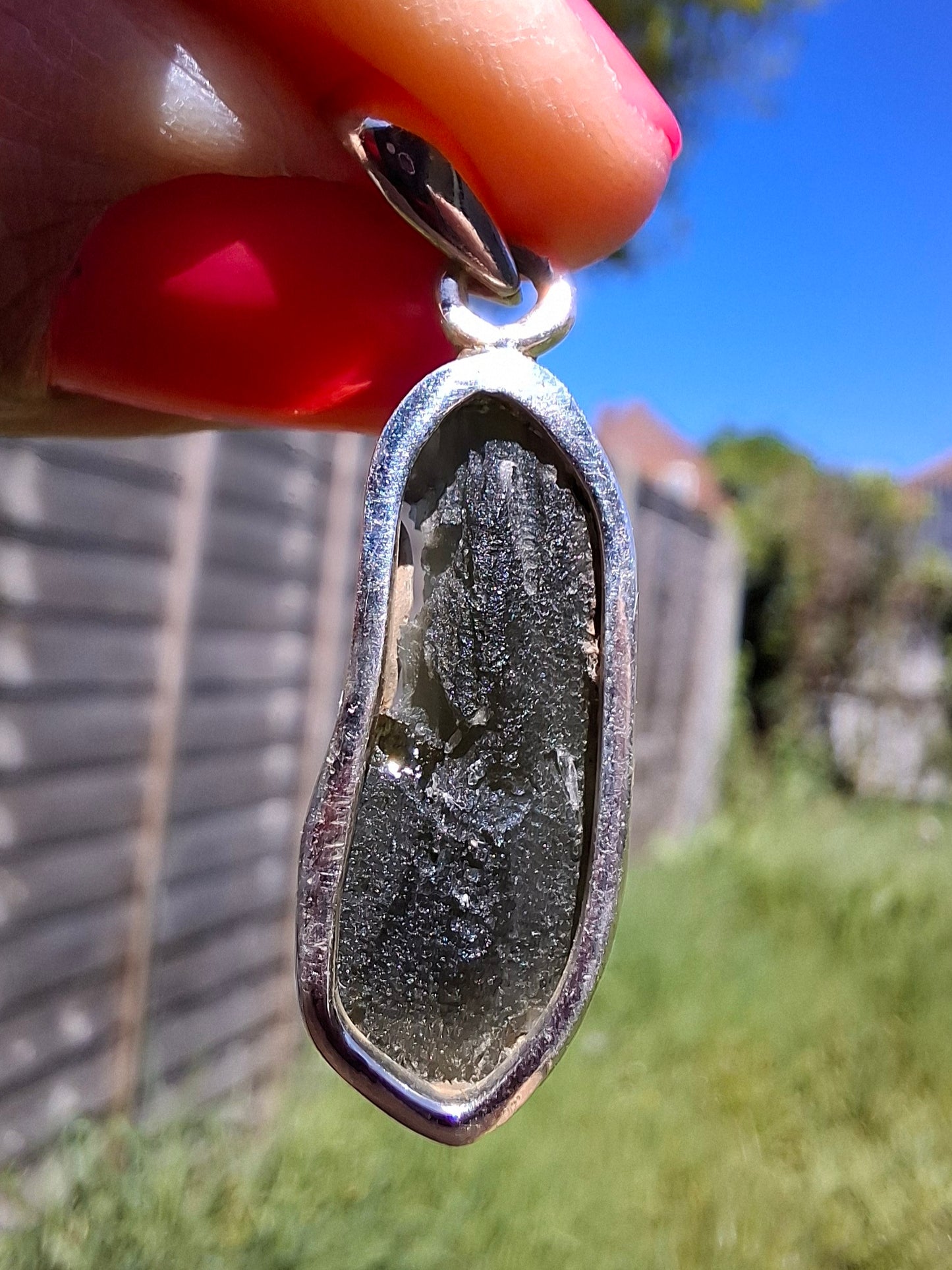Moldavite Pendant, 925 Silver, Tektite (Ref: P445)