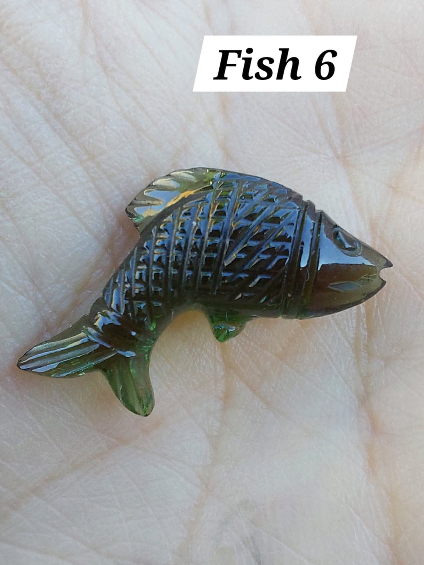 Moldavite FISH carving, 1.62g, Tektite (Ref: Fish6)