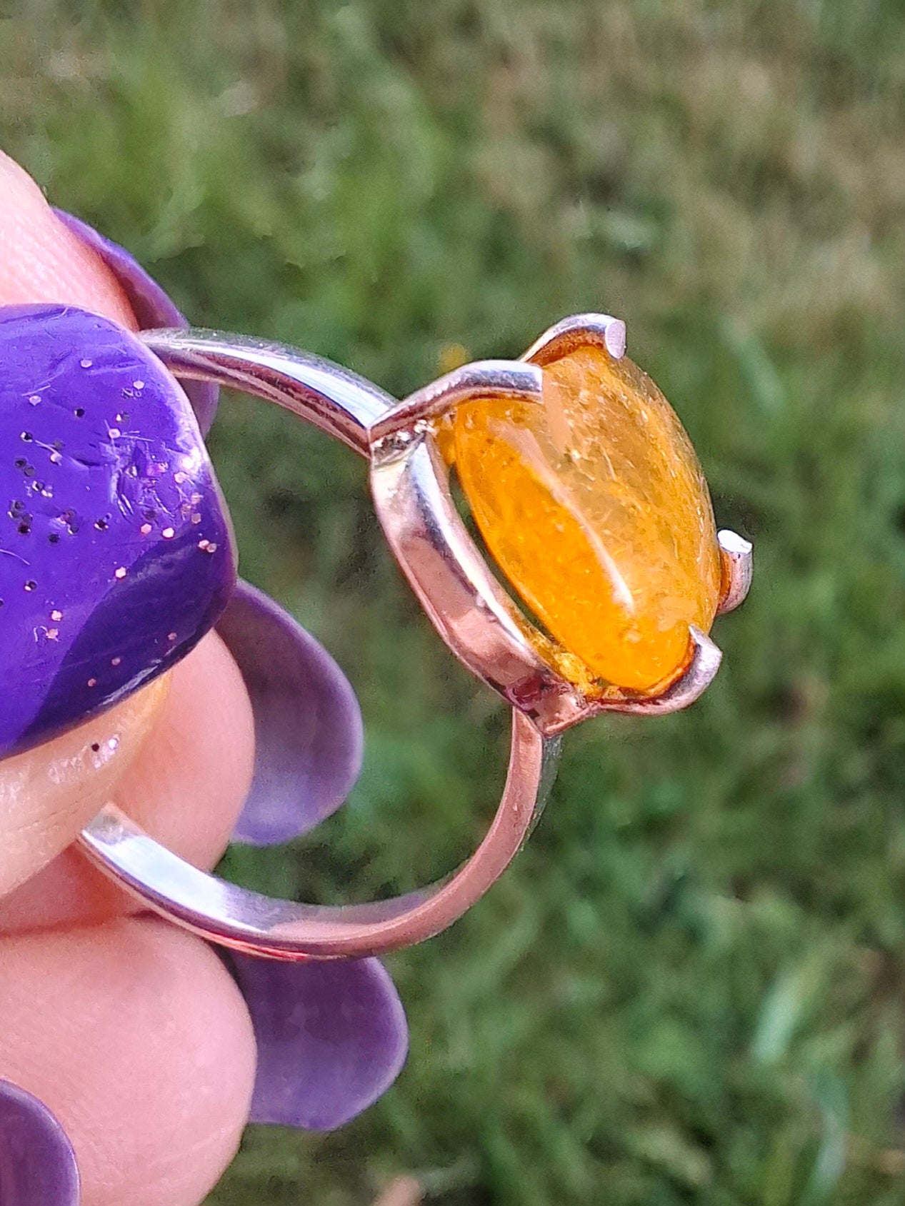 Baltic Amber Ring, size large N, 925 Silver, Fossil (Ref: AR9)