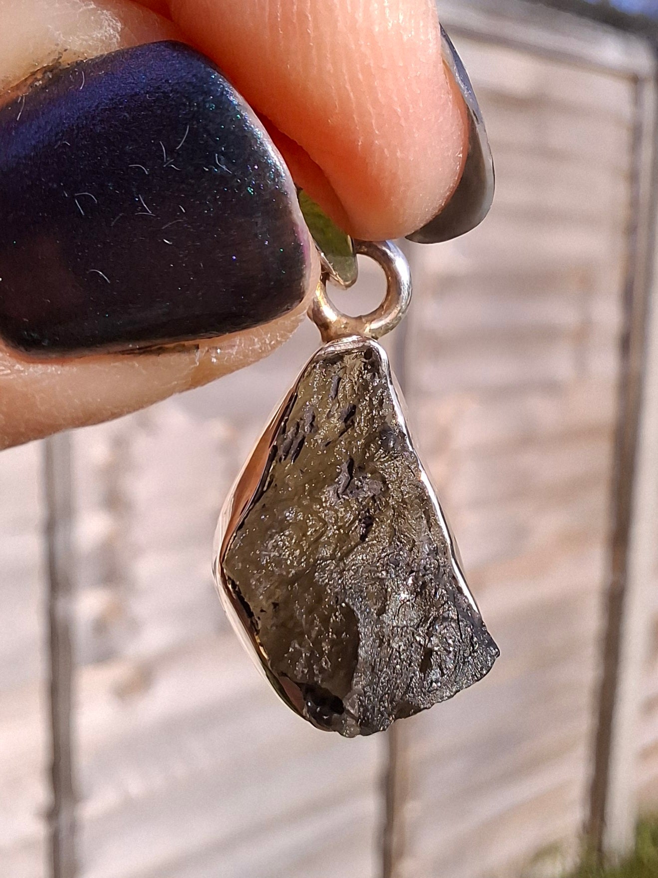 Moldavite Pendant, 925 Silver, Tektite (Ref: P7)