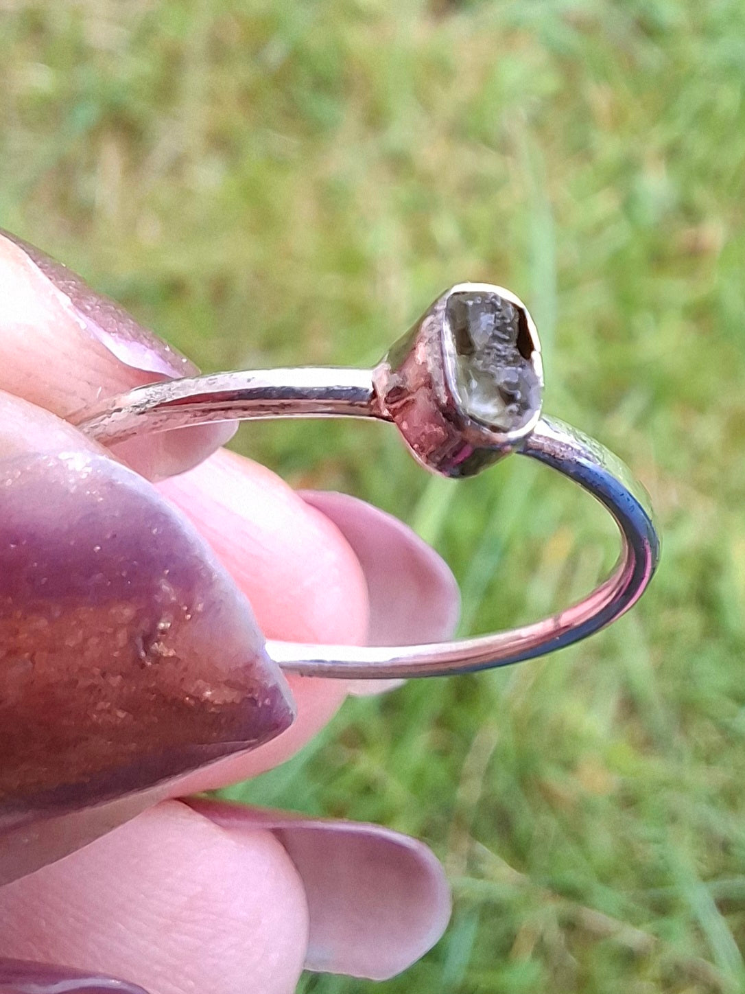 Moldavite Ring, size small P, 925 Silver, Tektite (Ref: R42)