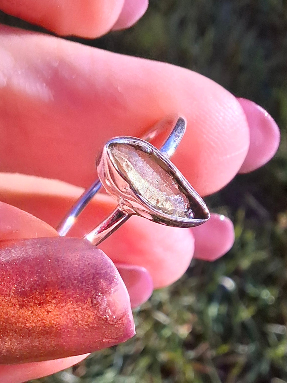 Moldavite Ring, size large M/small N, 925 Silver, Tektite (Ref: R39)