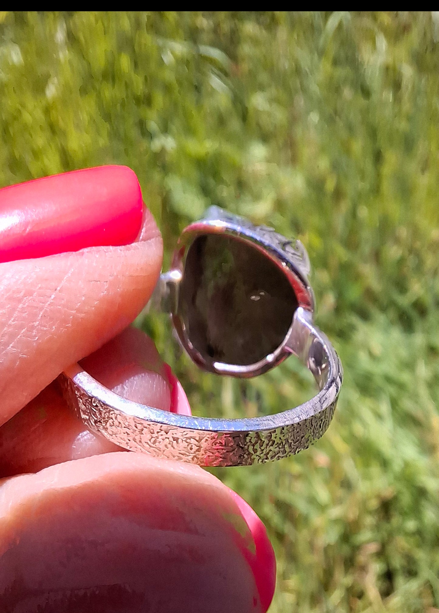 Moldavite Ring, size R, 925 Silver, Tektite (Ref: R318)