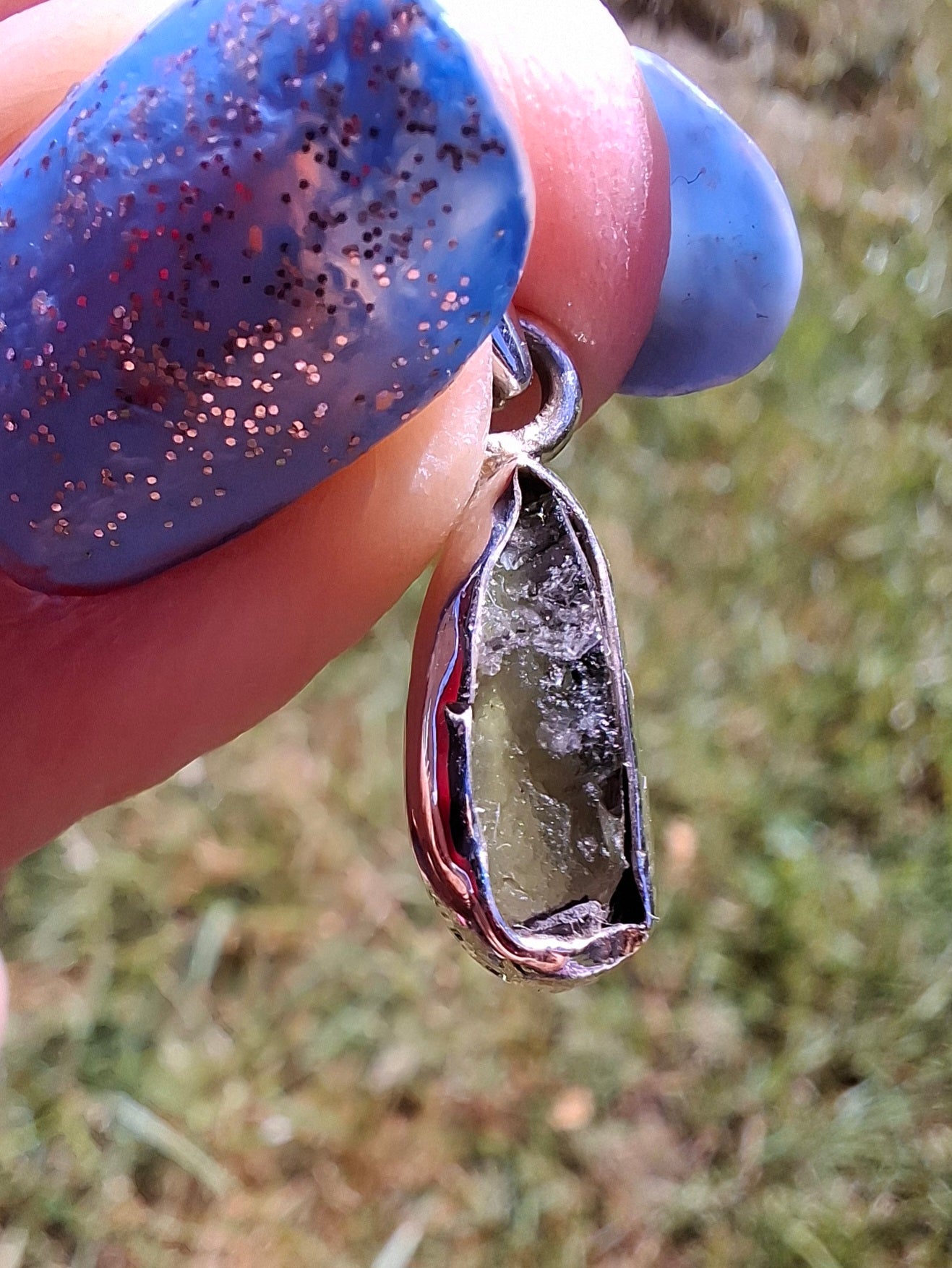 Moldavite Pendant, 925 Silver, Tektite (Ref: P95)