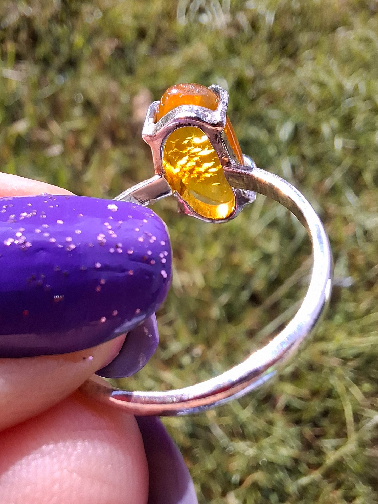 Baltic Amber Ring, size large T, 925 Silver, Fossil (Ref: AR18)