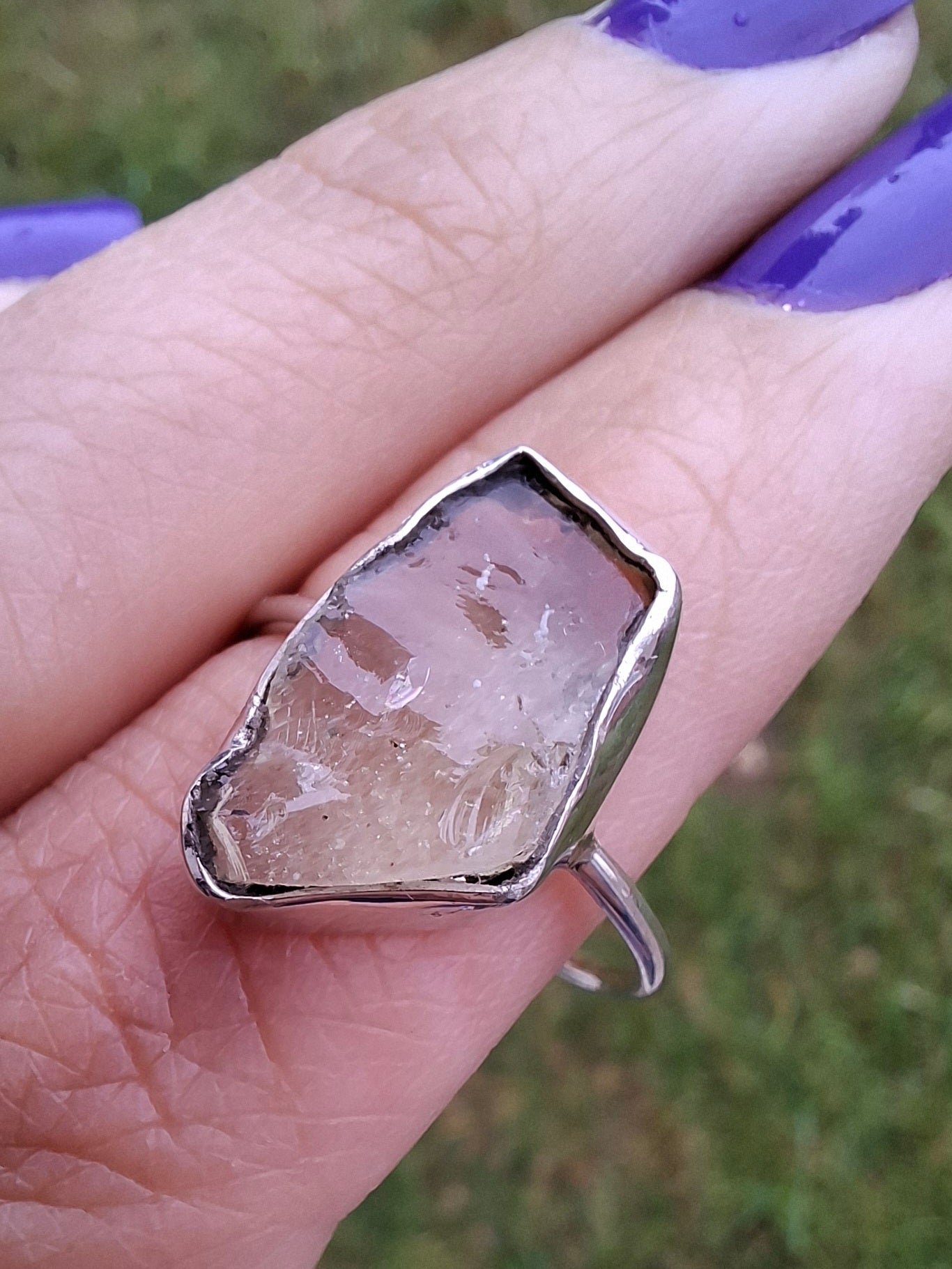 Libyan Desert Glass Ring, size large P, 925 Silver, Tektite (Ref: LR33)