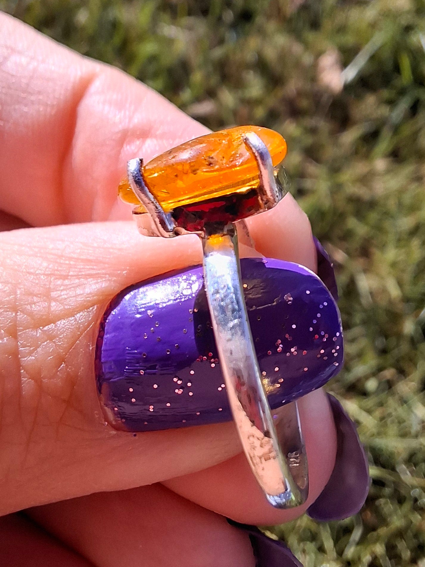 Baltic Amber Ring, size large Q, 925 Silver, Fossil (Ref: AR14)