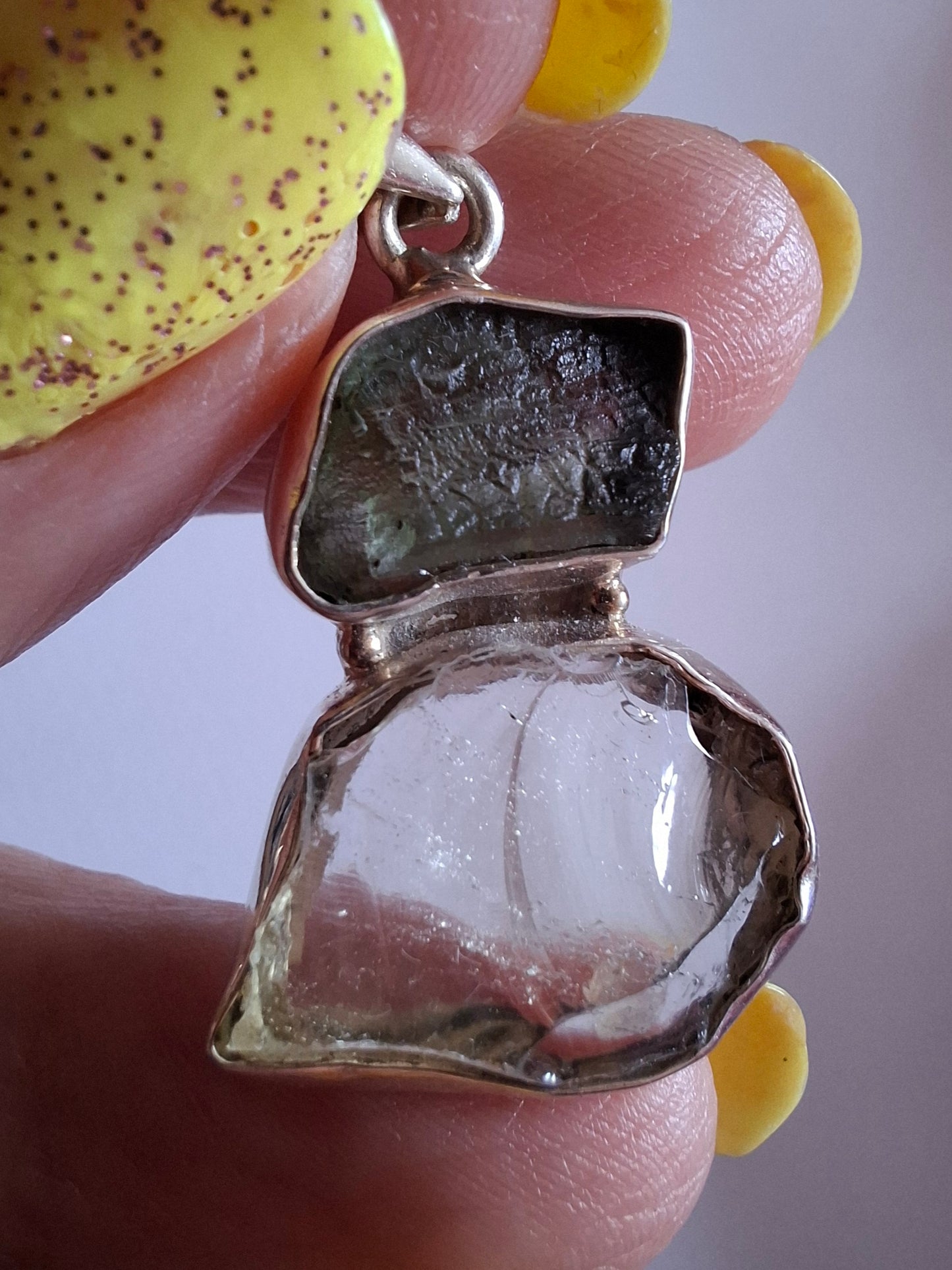Moldavite & Libyan Desert Glass Pendant, 925 Silver, Tektite (Ref: MLP19)