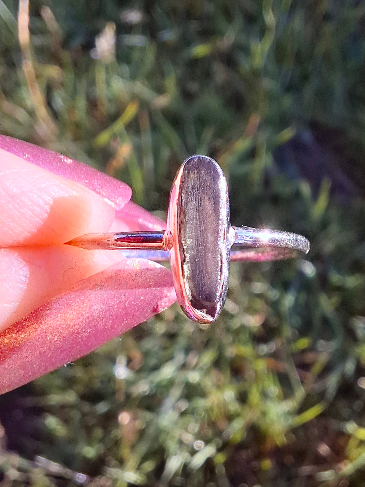 Moldavite Ring, size large Q, 925 Silver, Tektite (Ref: R47)