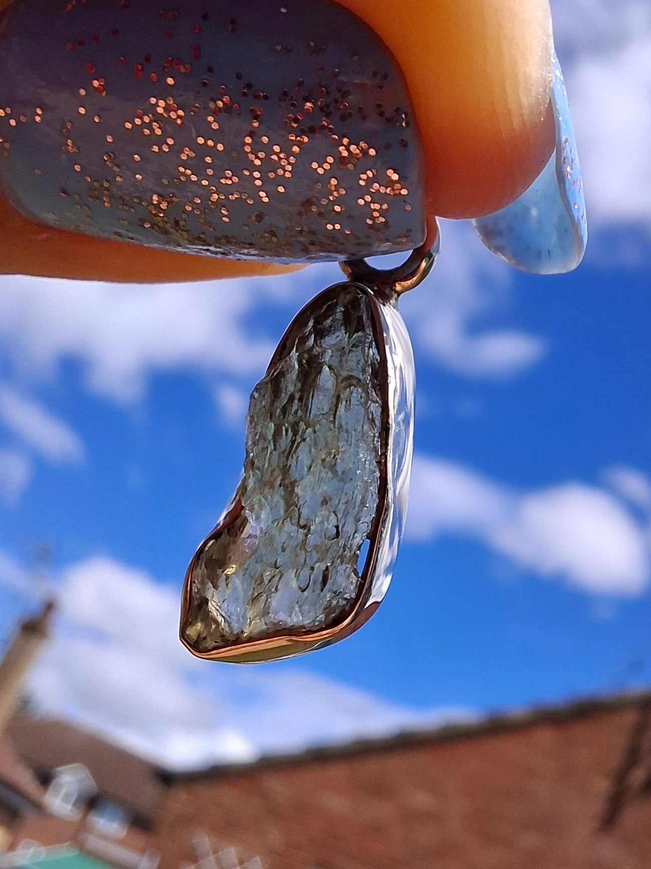 Moldavite Pendant, 925 Silver, Tektite (Ref: P94)