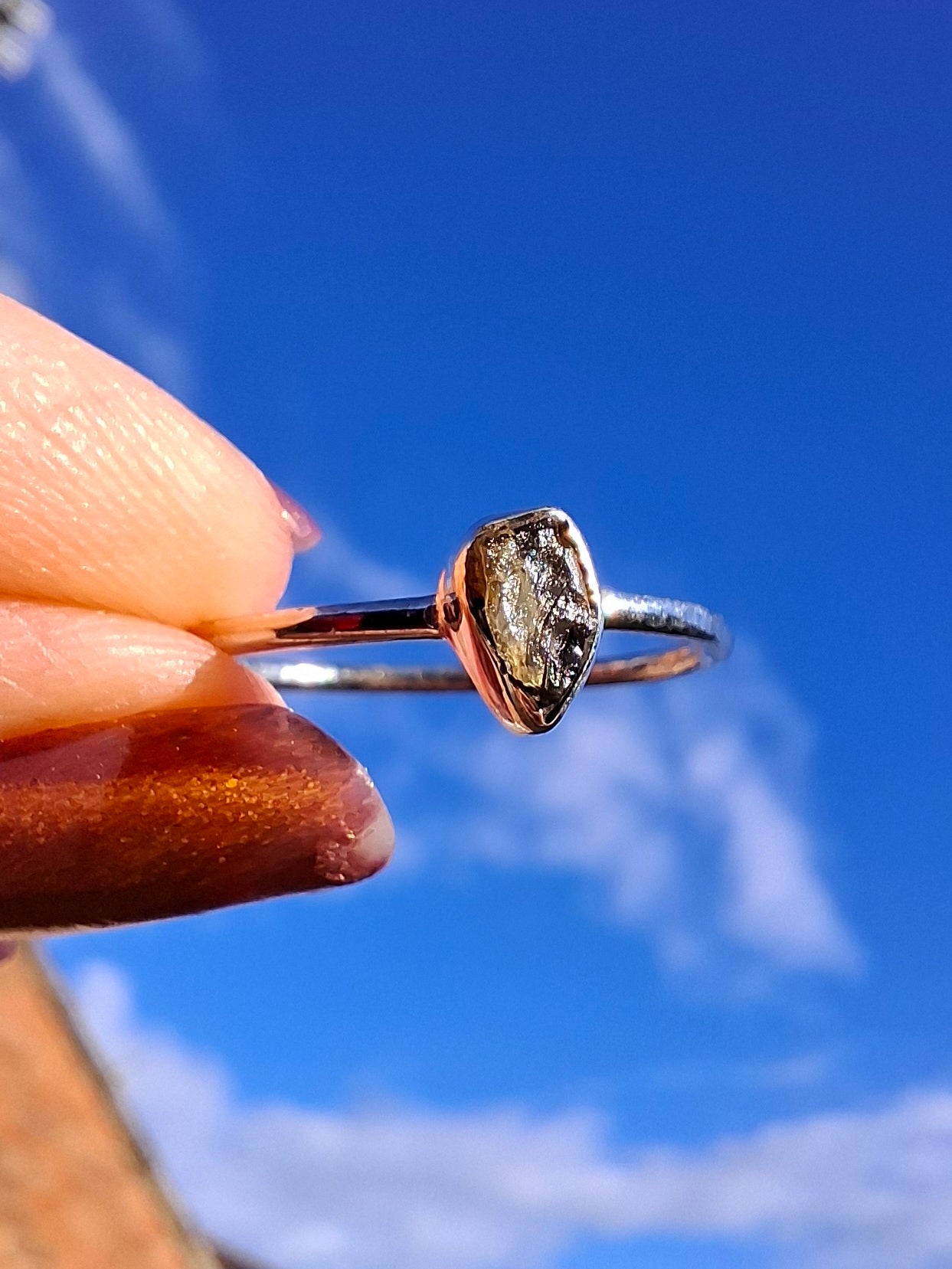 Moldavite Ring, size Q, 925 Silver, Tektite (Ref: R45)
