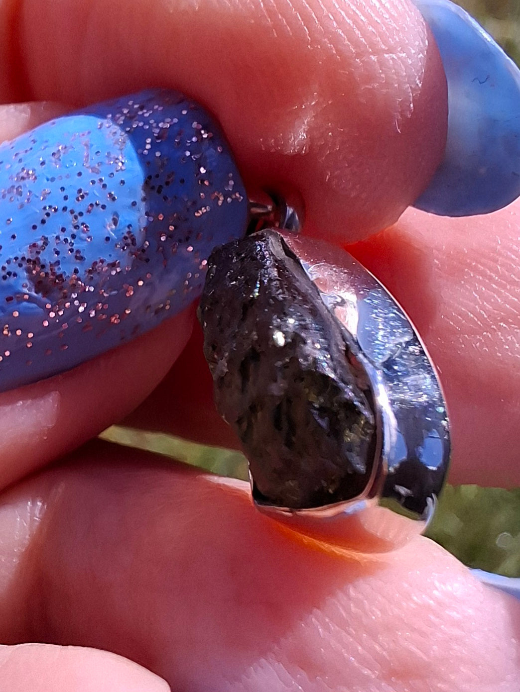 Moldavite Pendant, 925 Silver, Tektite (Ref: P79)