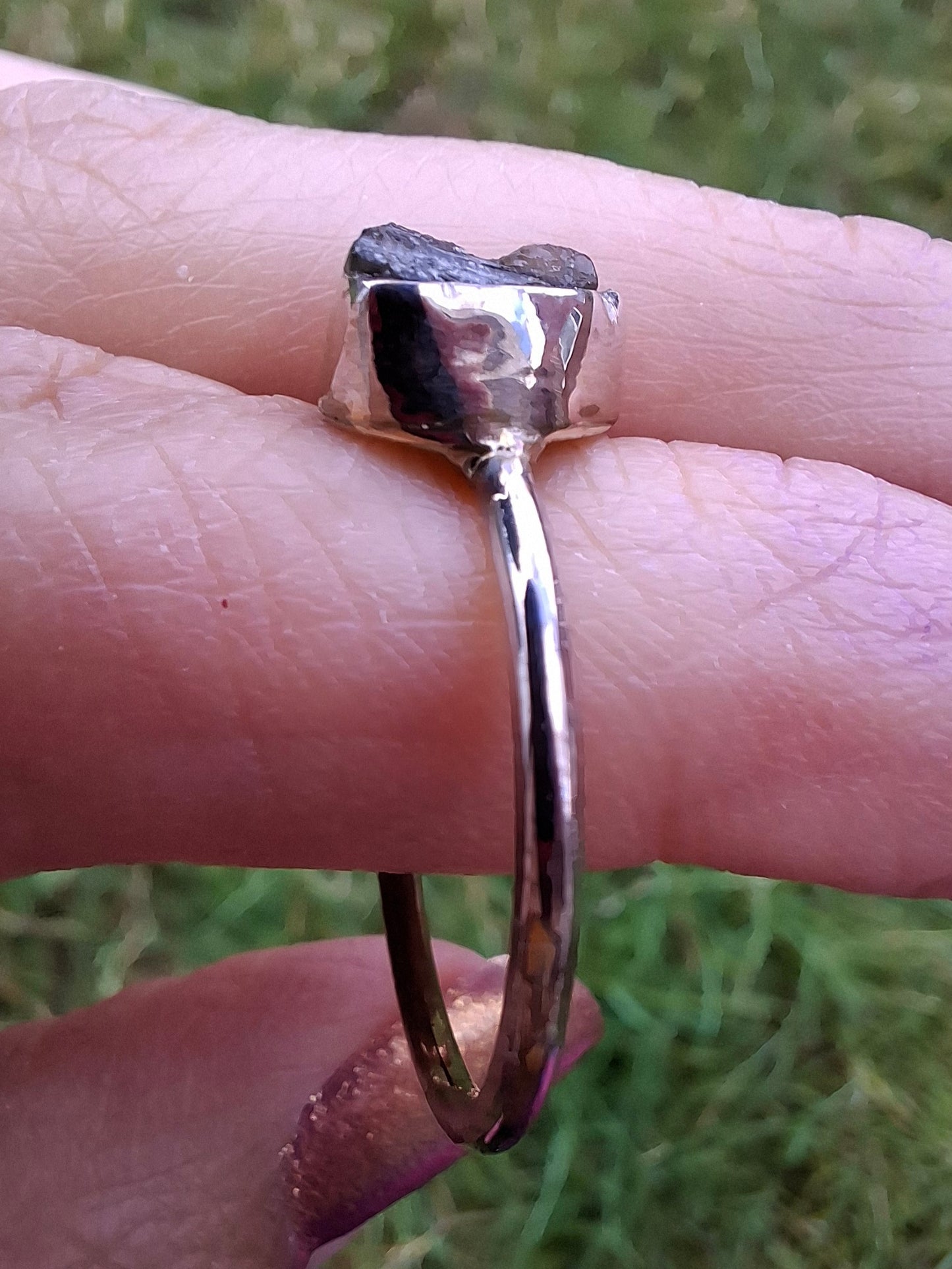 Moldavite Ring, size small X, 925 Silver, Tektite (Ref: R33)