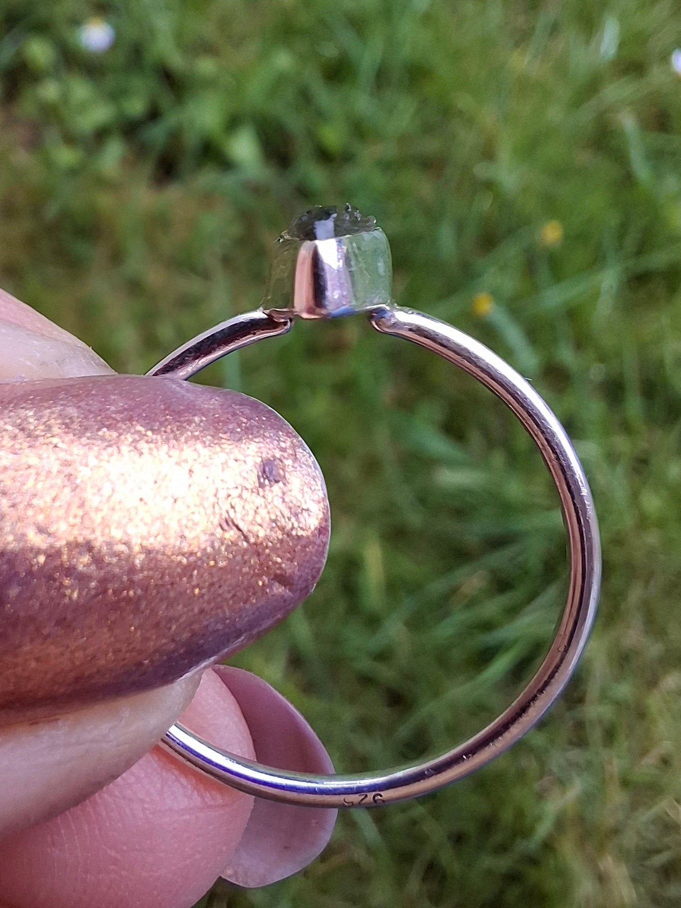 Moldavite Ring, size large R/small S, 925 Silver, Tektite (Ref: R55)