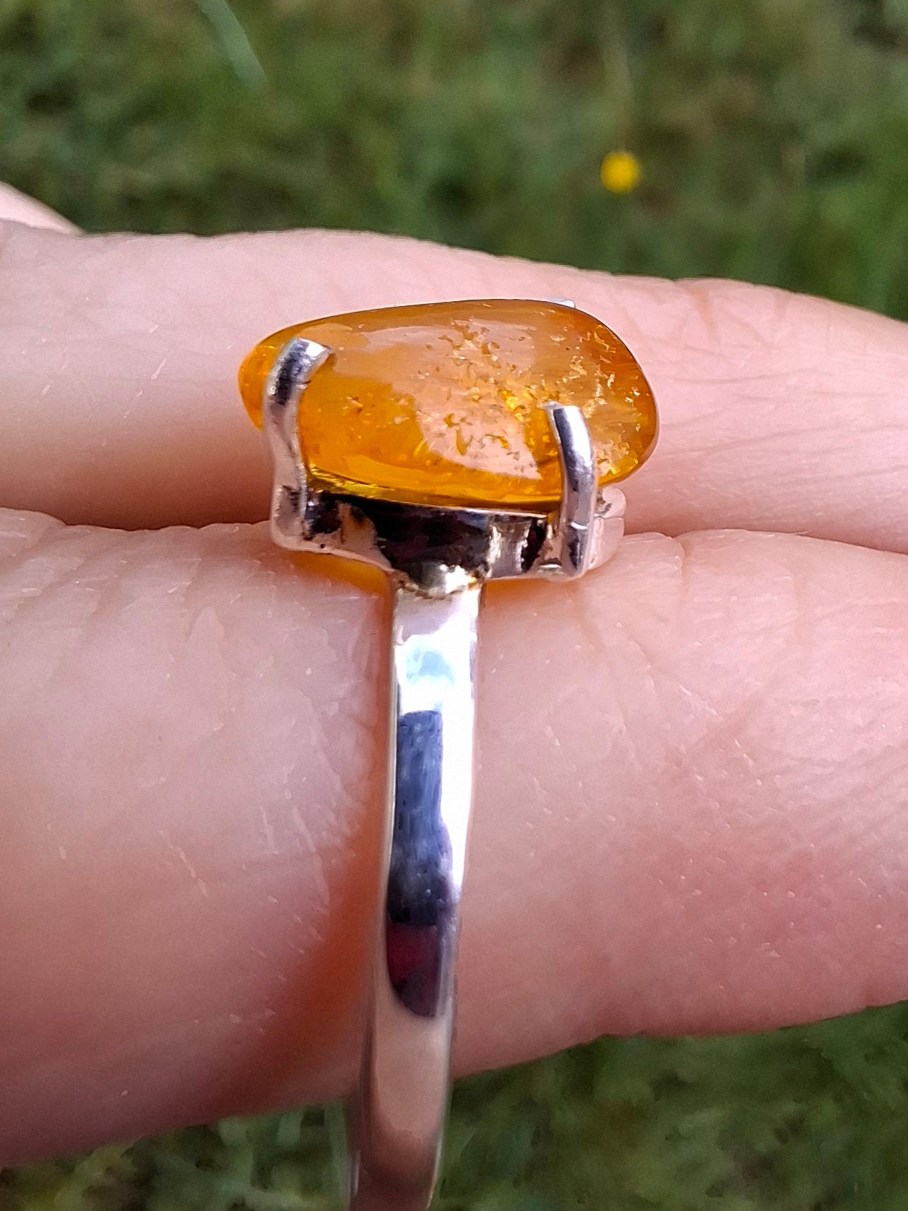 Baltic Amber Ring, size large O, 925 Silver, Fossil (Ref: AR12)