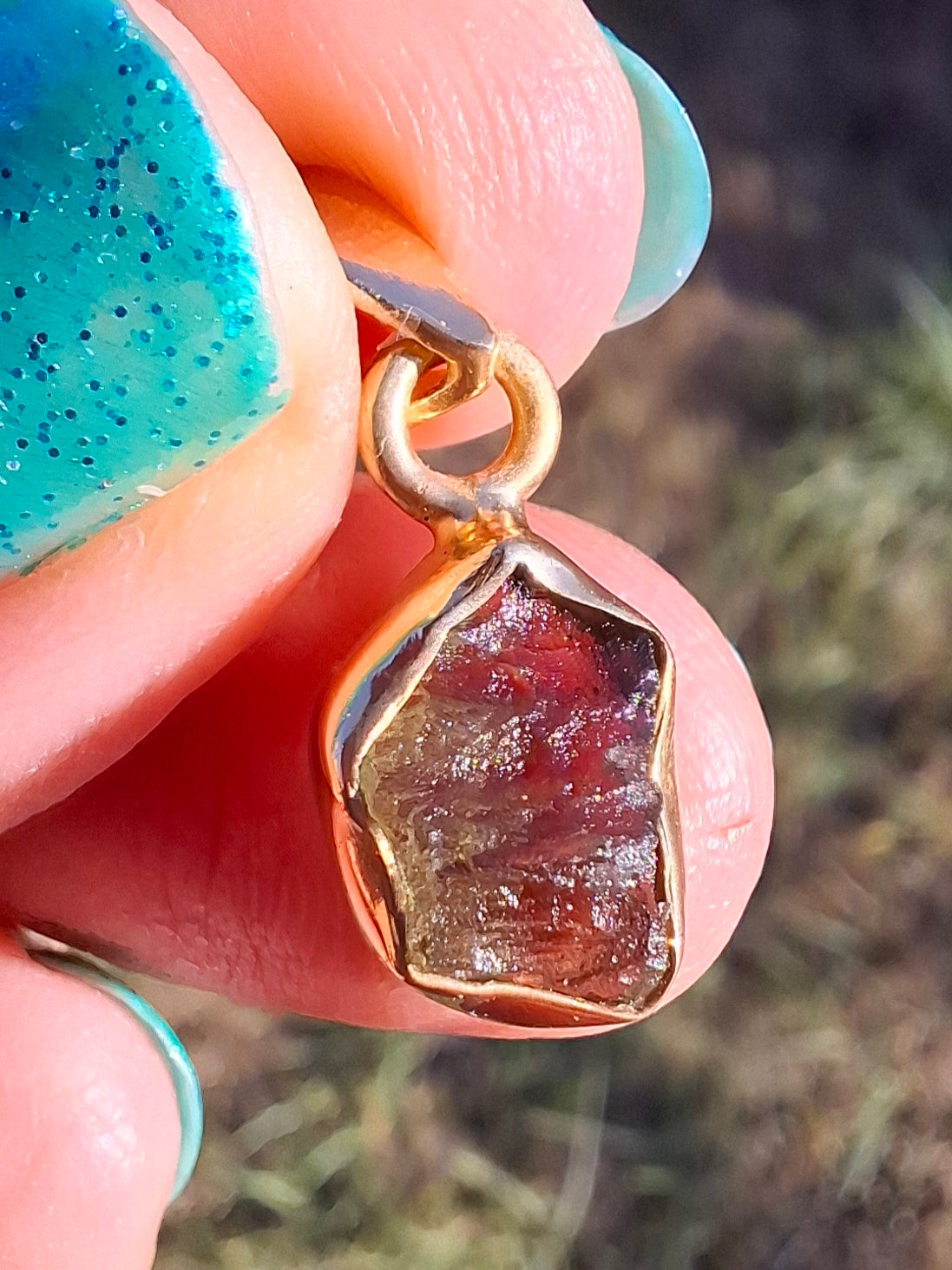 Moldavite Pendant, 14K GOLD Plated, Tektite (Ref: P447)