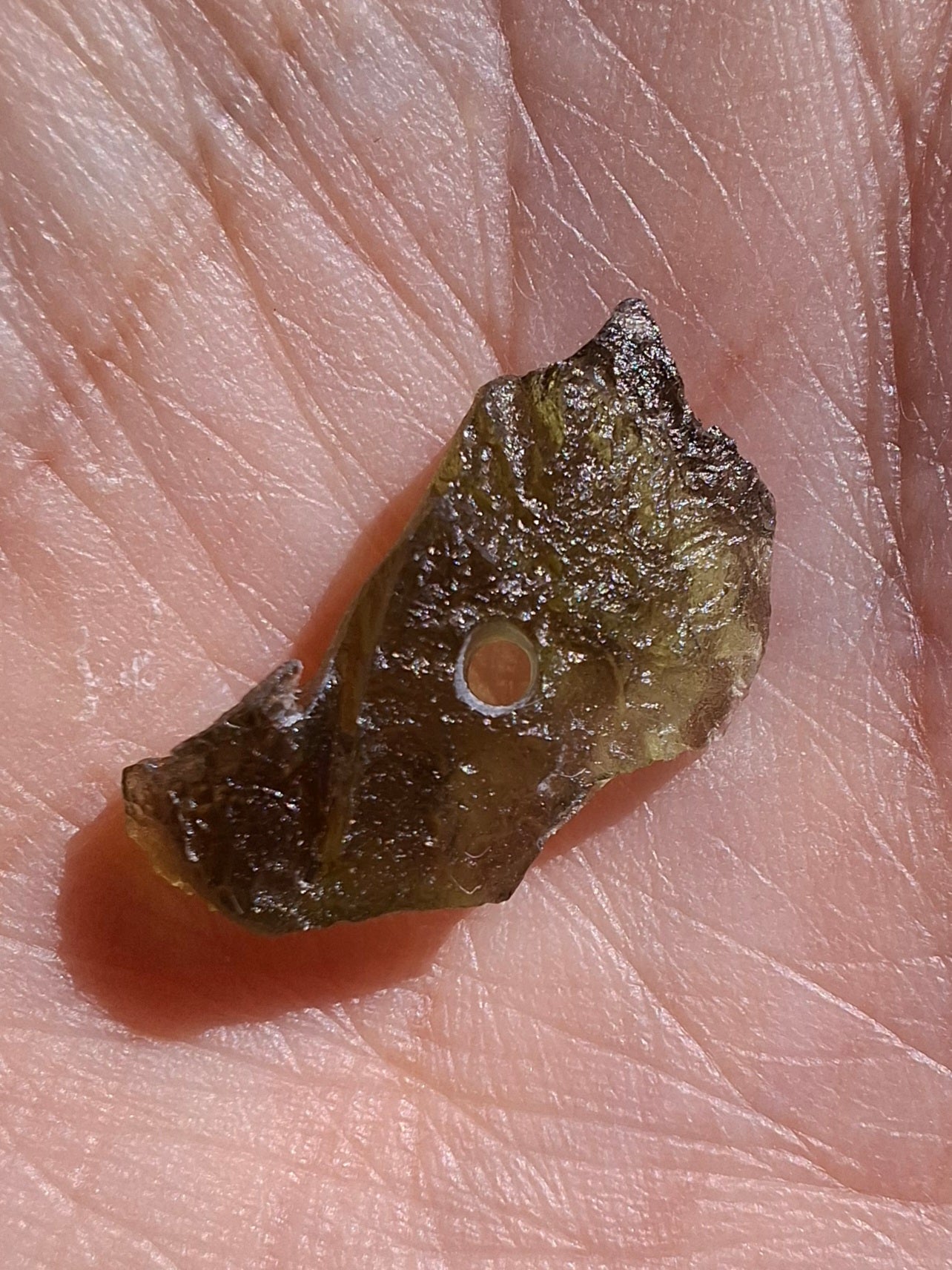 DRILLED, Moldavite Piece, 0.90g, Tektite (Ref: D14)