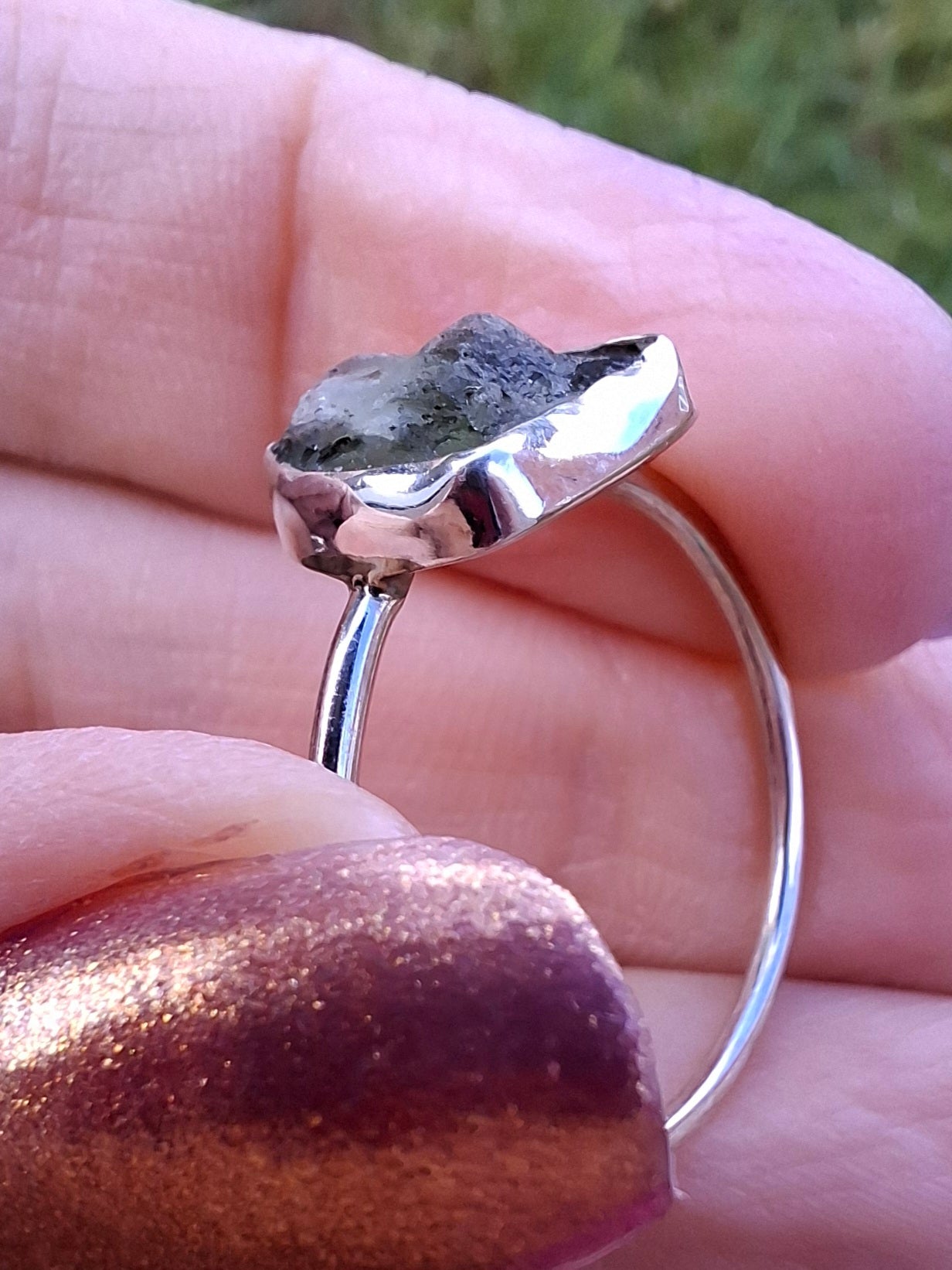 Moldavite Ring, size small U, 925 Silver, Tektite (Ref: R29)