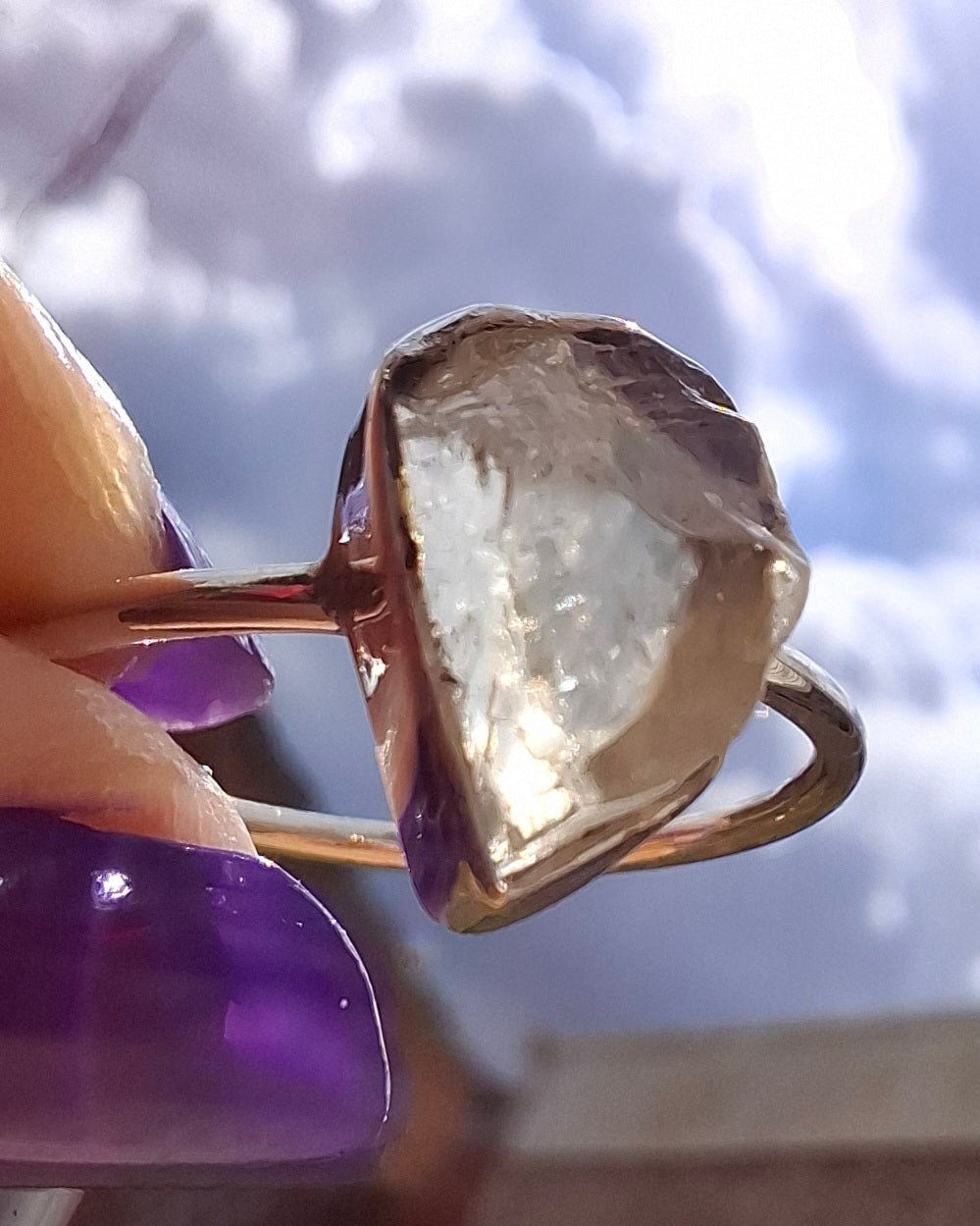 Libyan Desert Glass Ring, size large T, 925 Silver, Tektite (Ref: LR48)