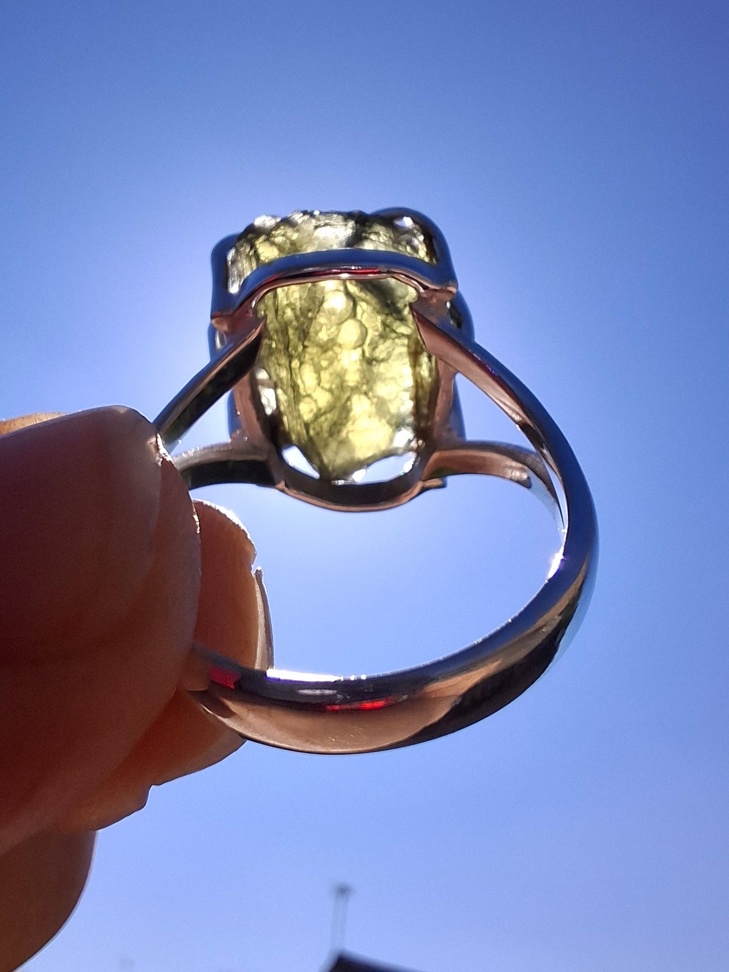 Moldavite Ring, size S, 925 Silver, Tektite (Ref: R12)