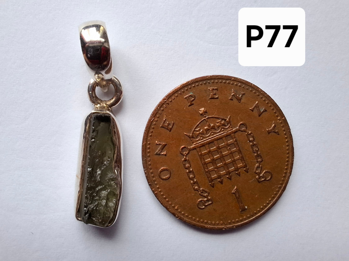 Moldavite Pendant, 925 Silver, Tektite (Ref: P77)