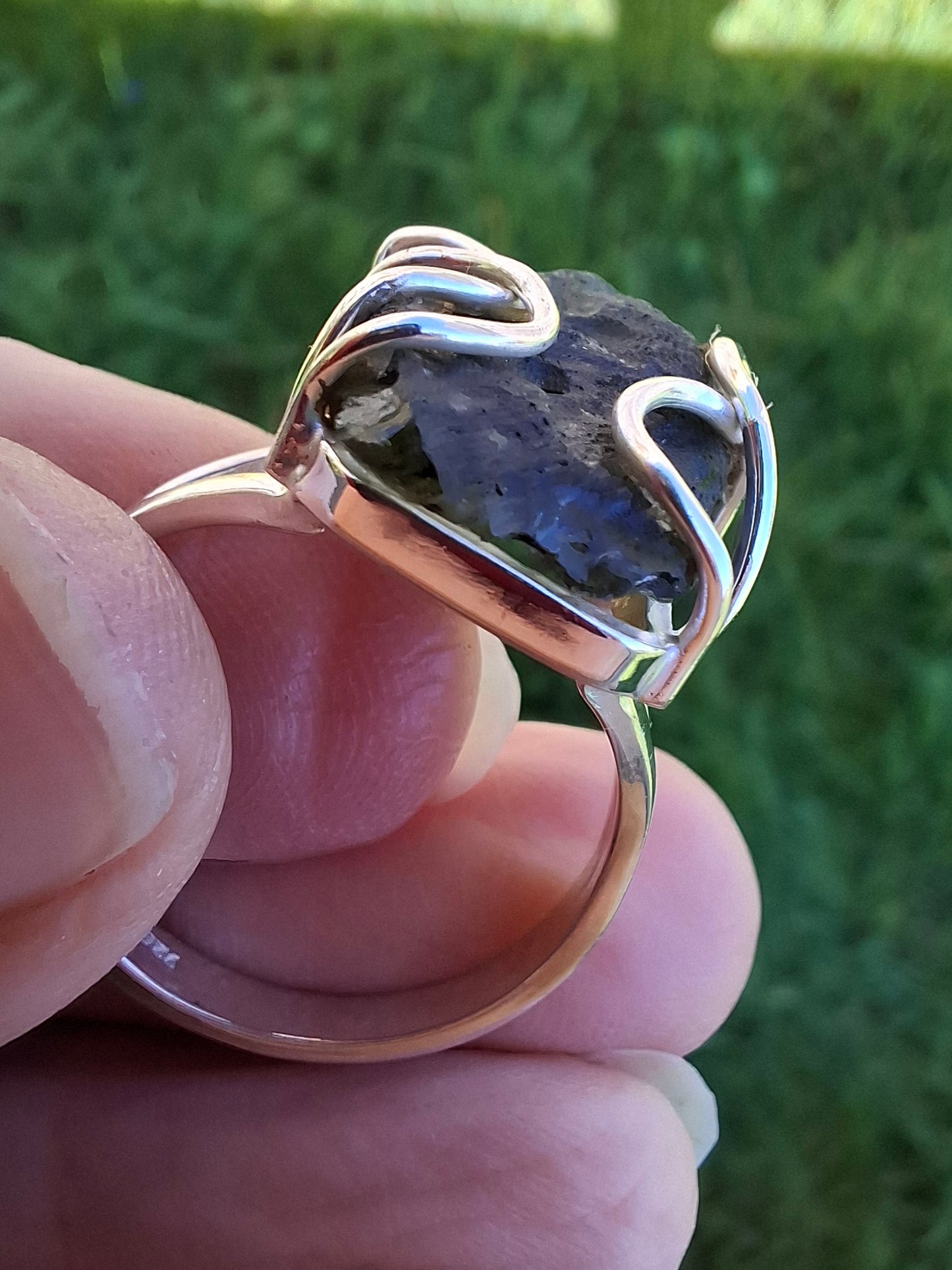 Moldavite Ring, size W, 925 silver, Tektite (Ref: R16)