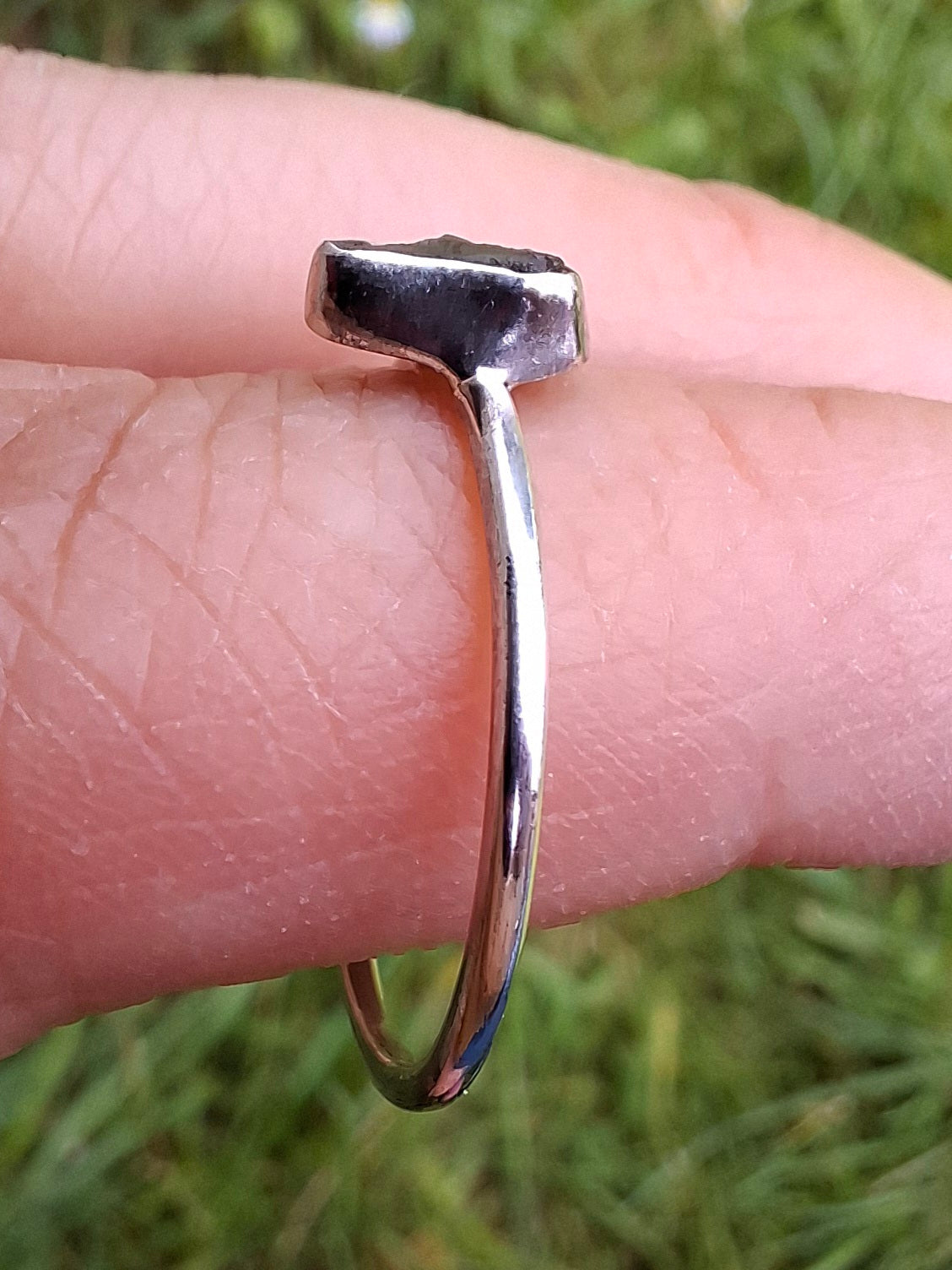 Moldavite Ring, size Q, 925 Silver, Tektite (Ref: R46)